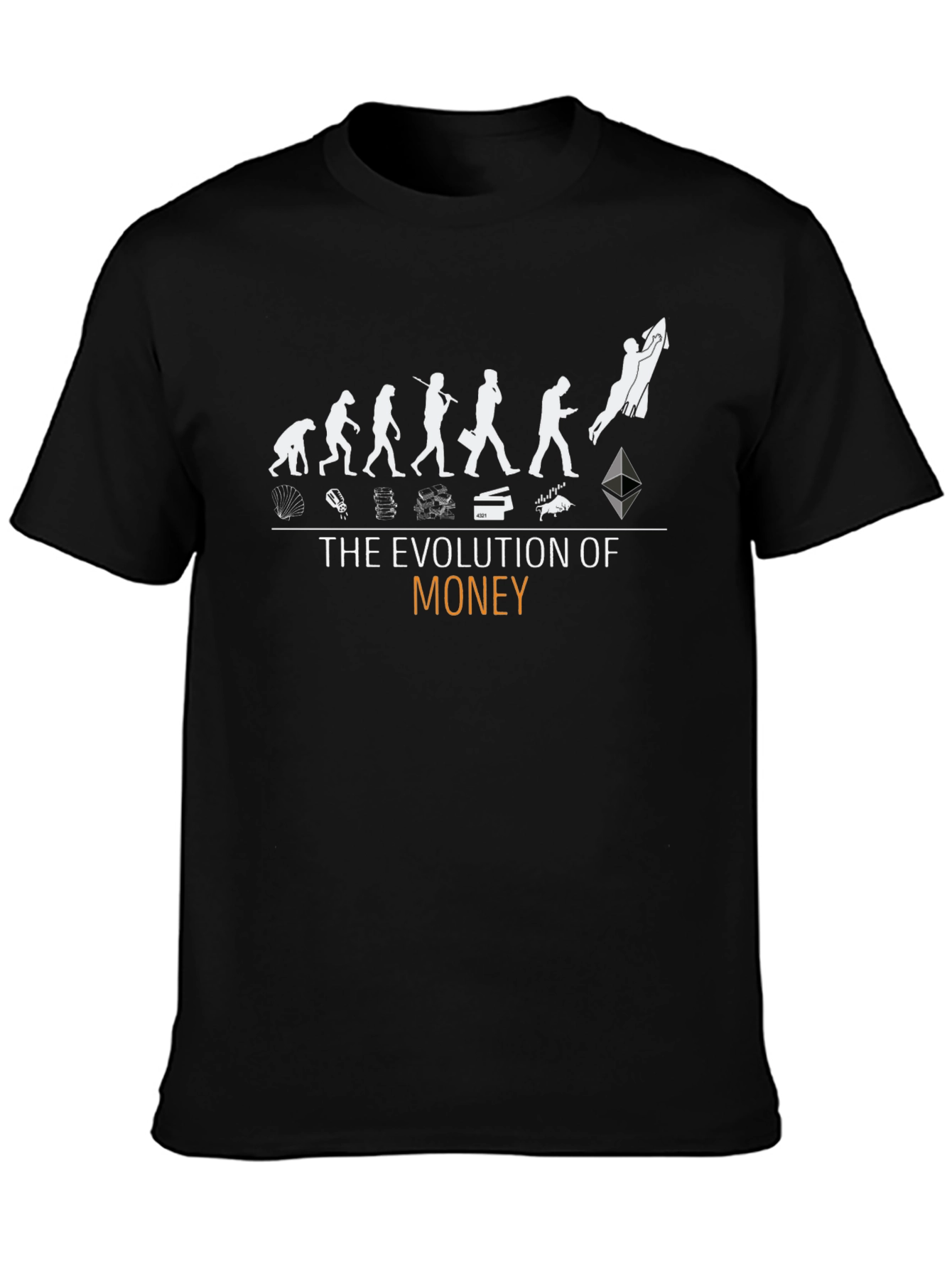 Black Evolution of Money Graphic Tee - Crypto Humor T-Shirt view 3