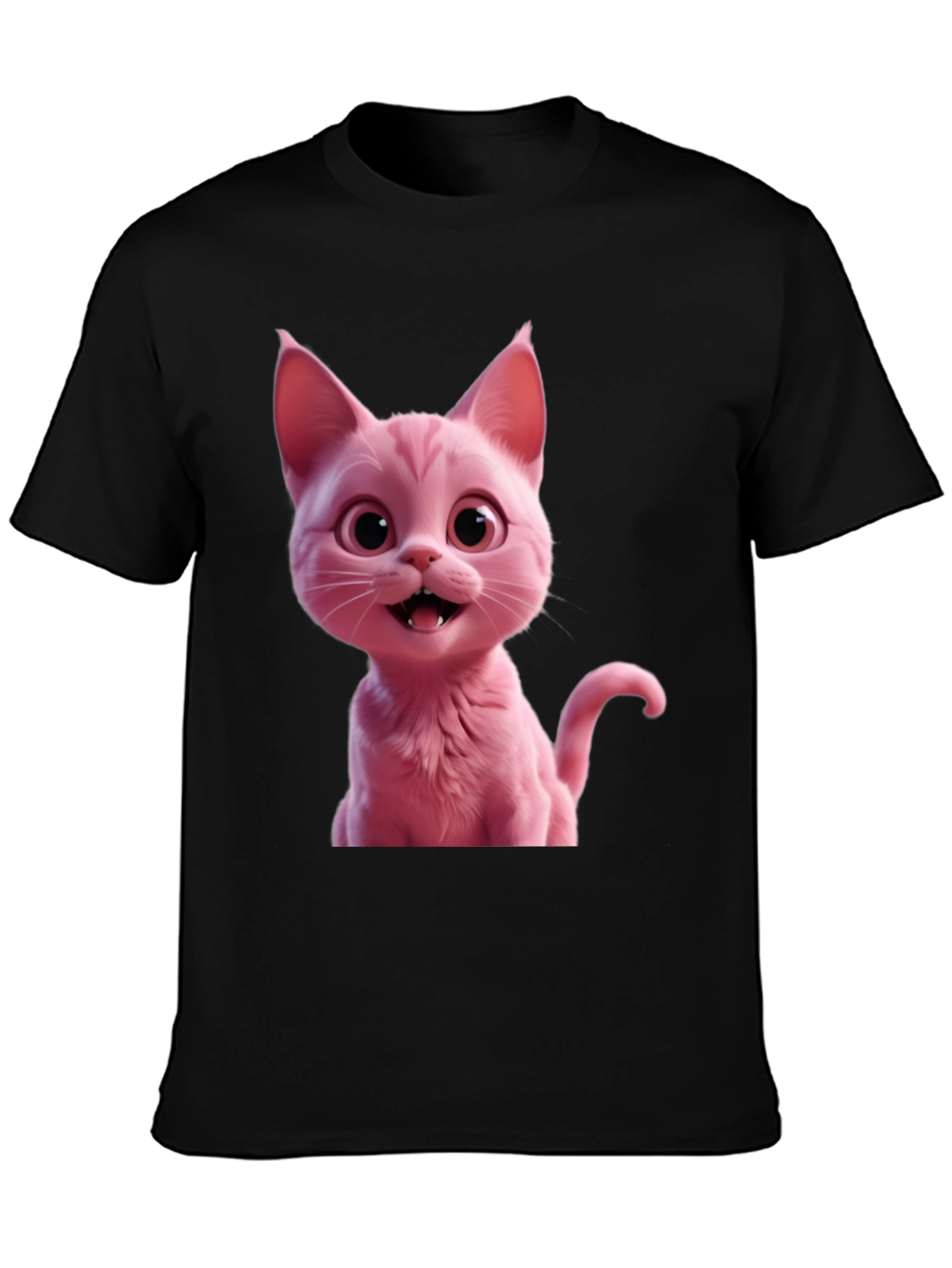 Black Pink Cat Graphic Tee - Black Unisex T-Shirt view 3