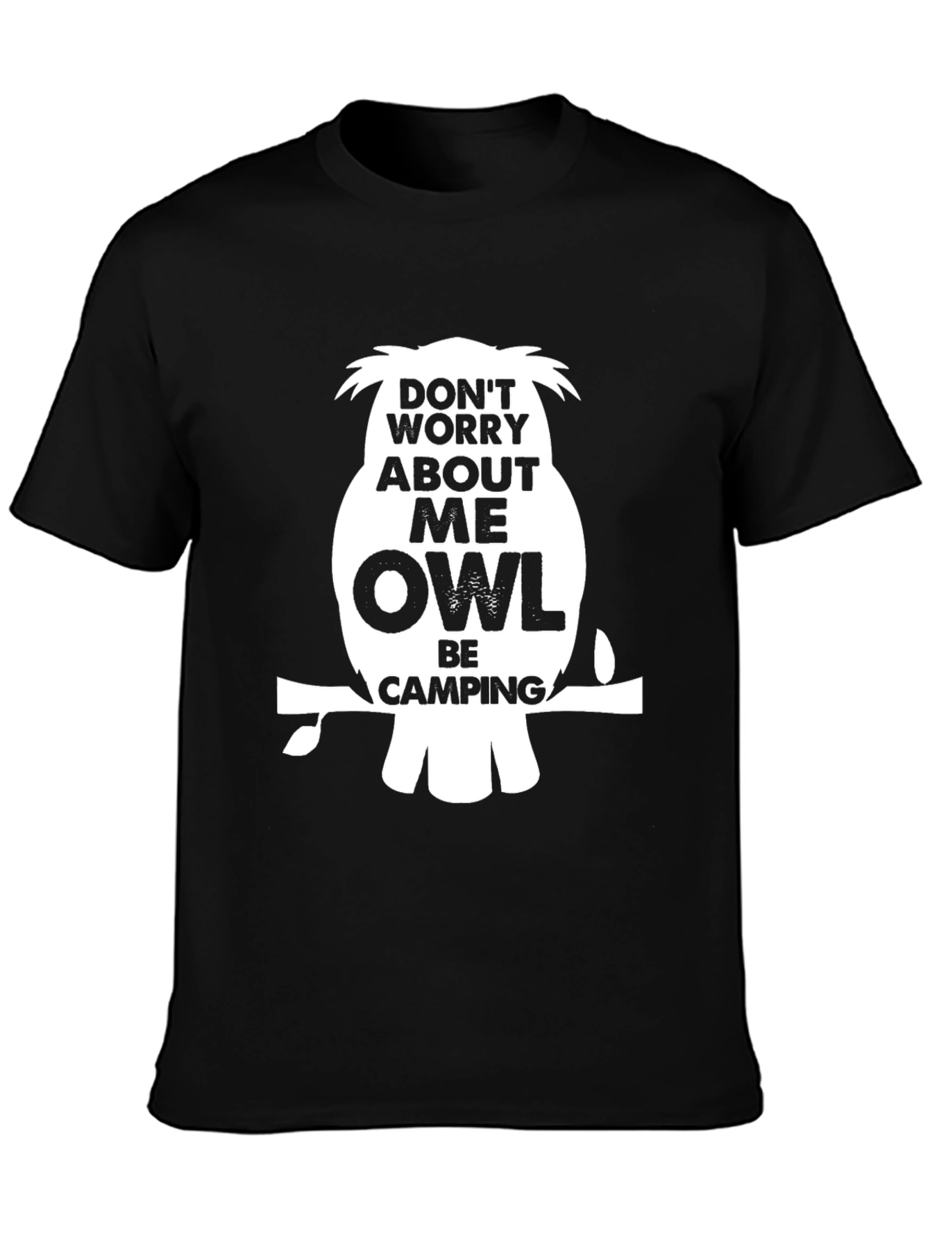 Black Funny Owl Camping Graphic T-Shirt - Black view 3