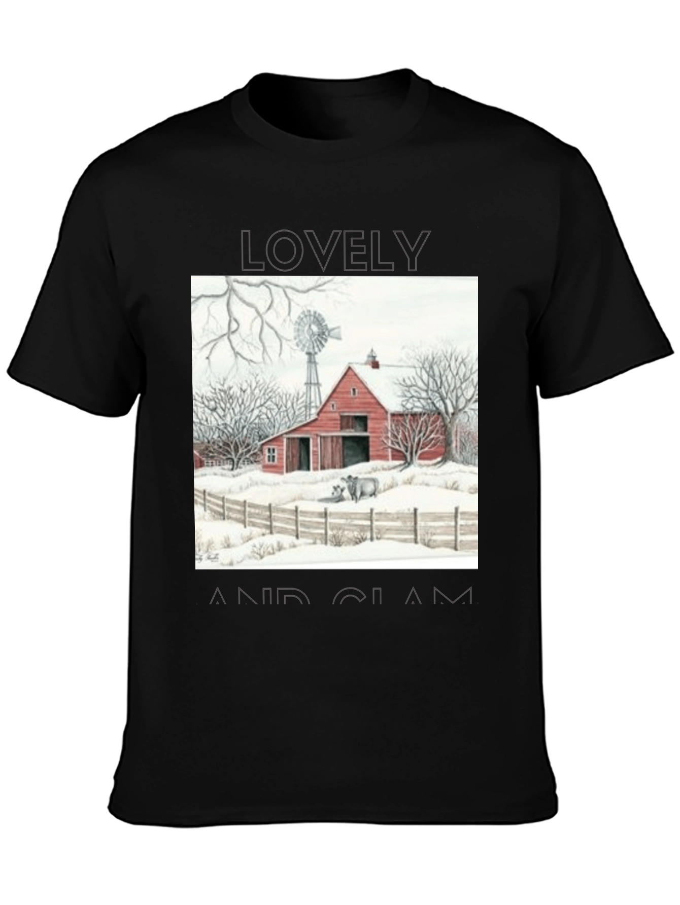 Black Rustic Barn Winter Scene Graphic Tee view 3