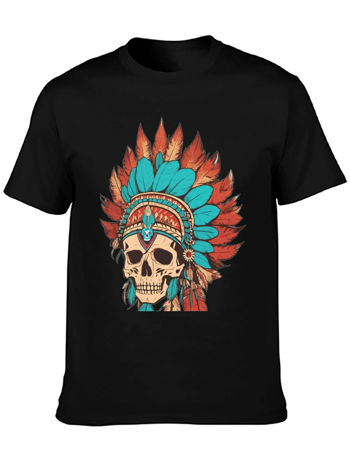 Black Skull Chief Headdress Graphic Tee - Cool Unique Design view 3
