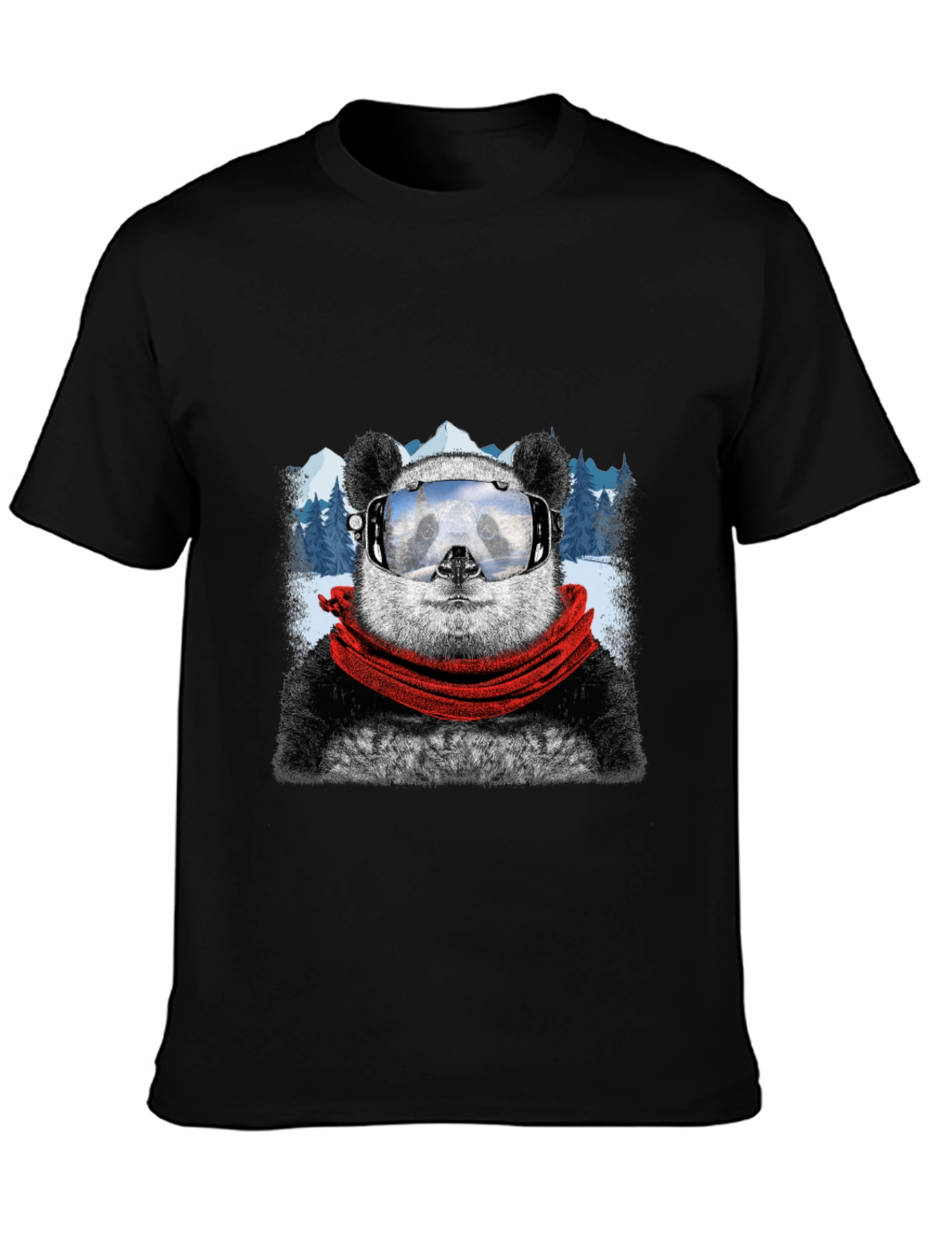 Black Panda Skiing T-Shirt - Cool Graphic Tee view 3