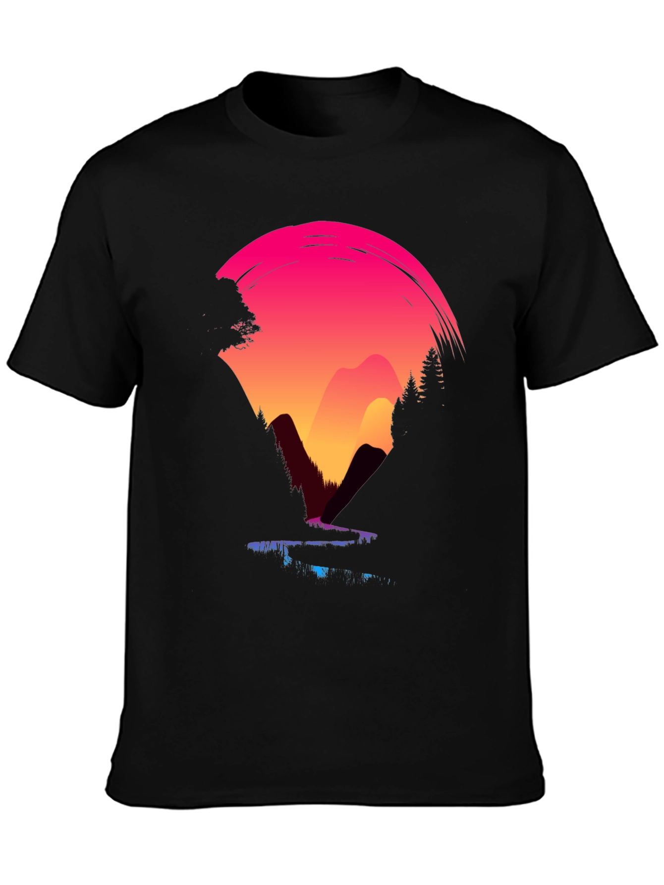 Black Sunset Mountain Graphic Tee - Black Casual Shirt view 3