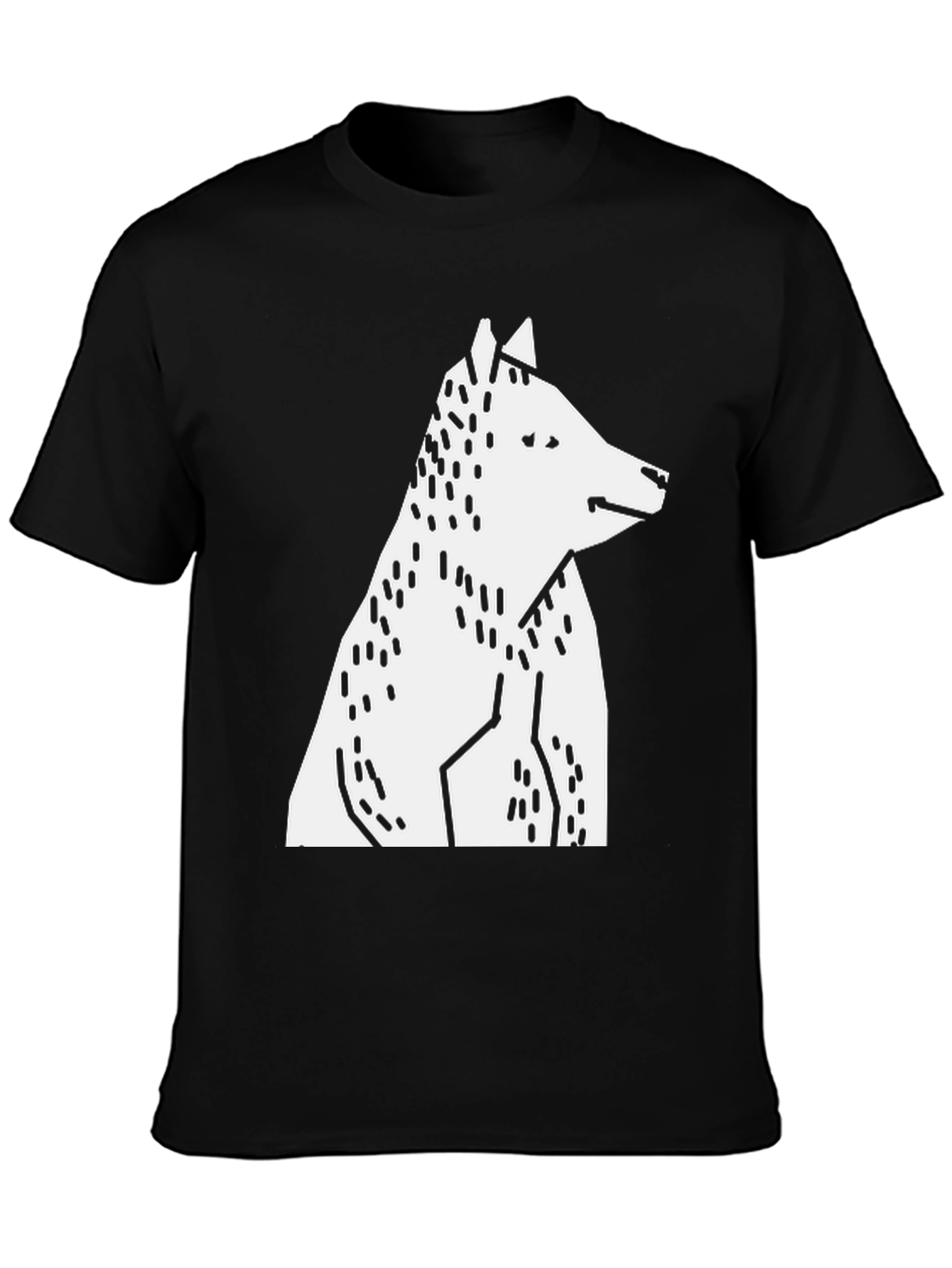Black Abstract Geometric Wolf Graphic Tee - Black Cotton T-Shirt view 3
