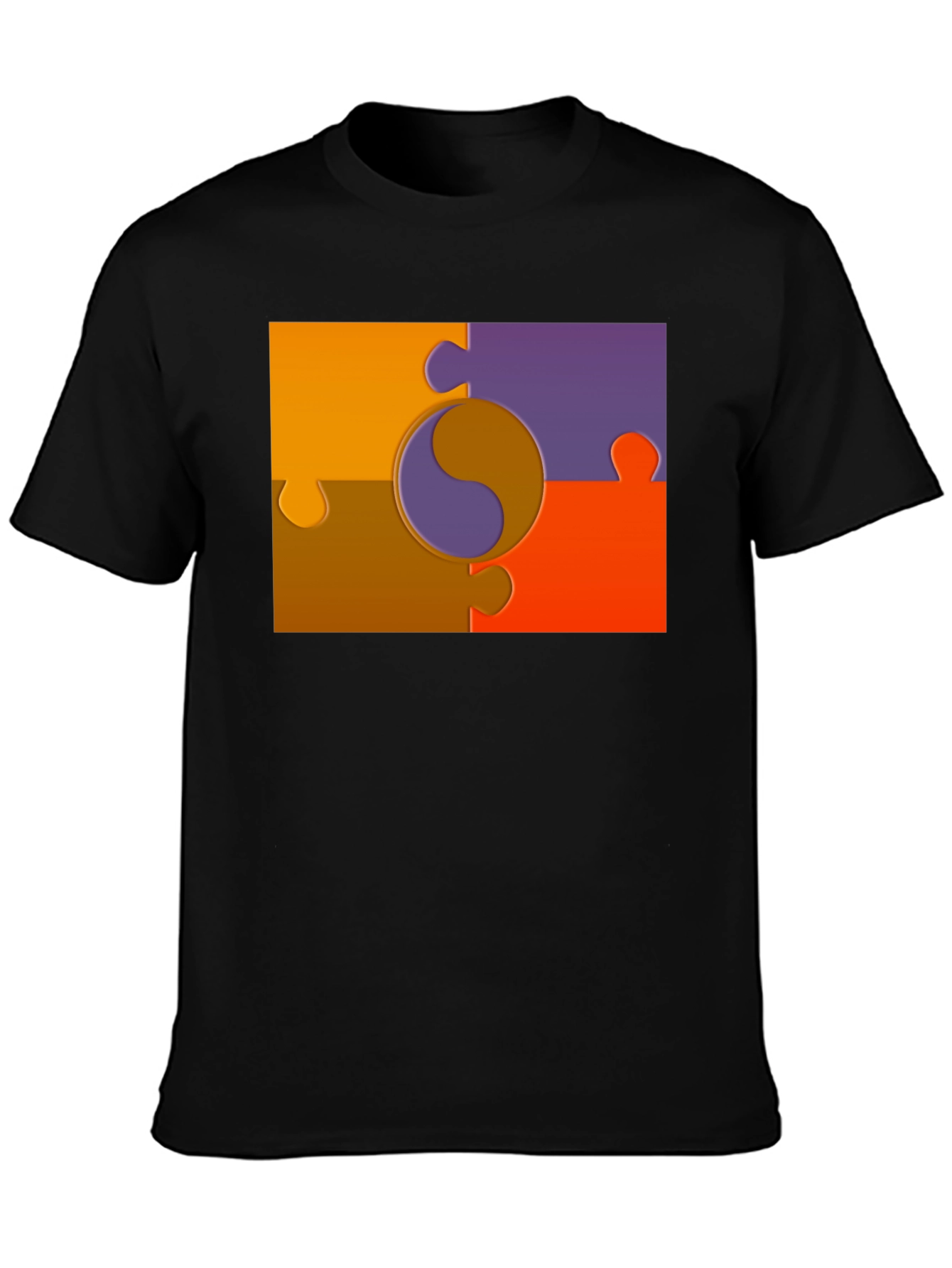 Black Yin Yang Puzzle Piece Graphic T-Shirt view 3