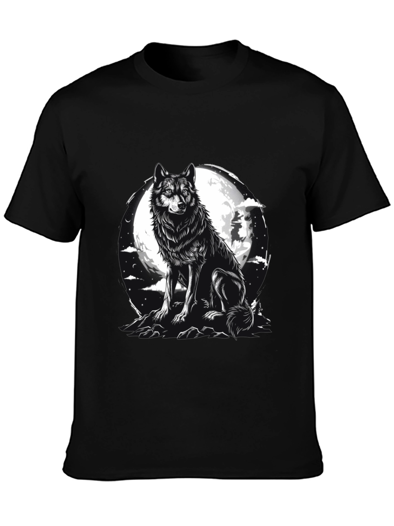 Black Wolf Moon Graphic Tee - Black Cotton Blend view 3