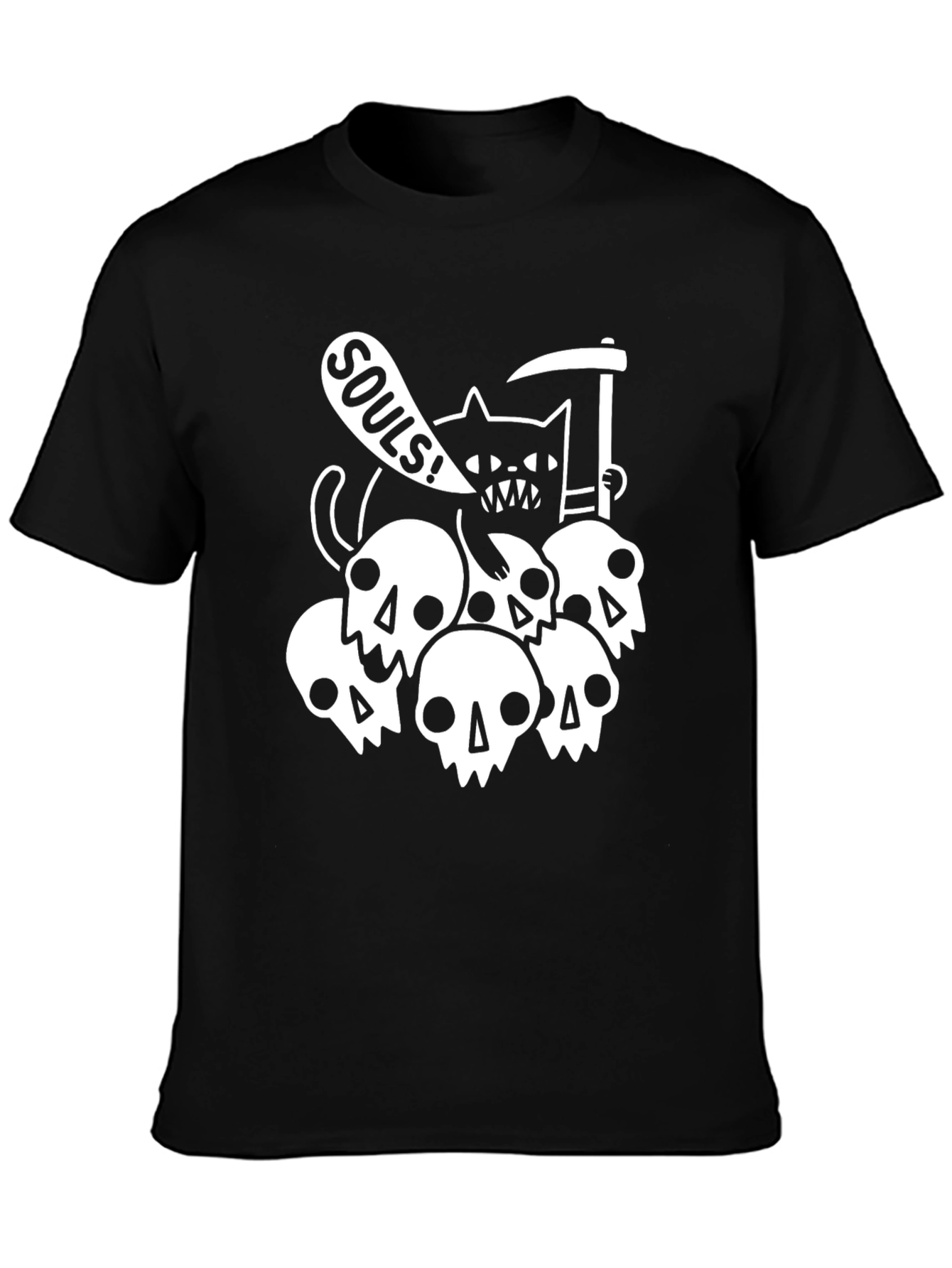 Black Grim Reaper Cat Skulls T-Shirt - Black view 3