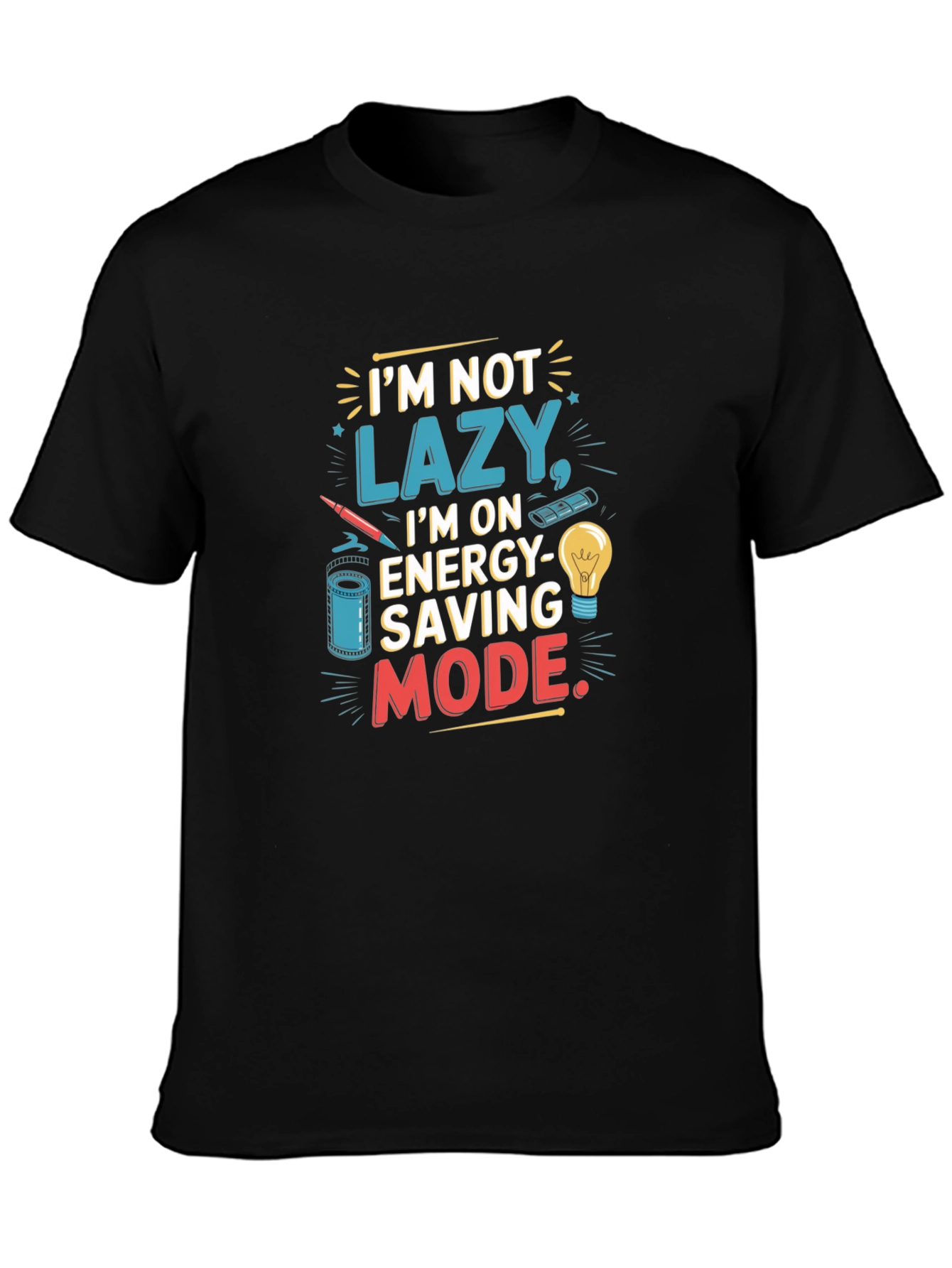 Black Energy Saving Mode Graphic T-Shirt view 3
