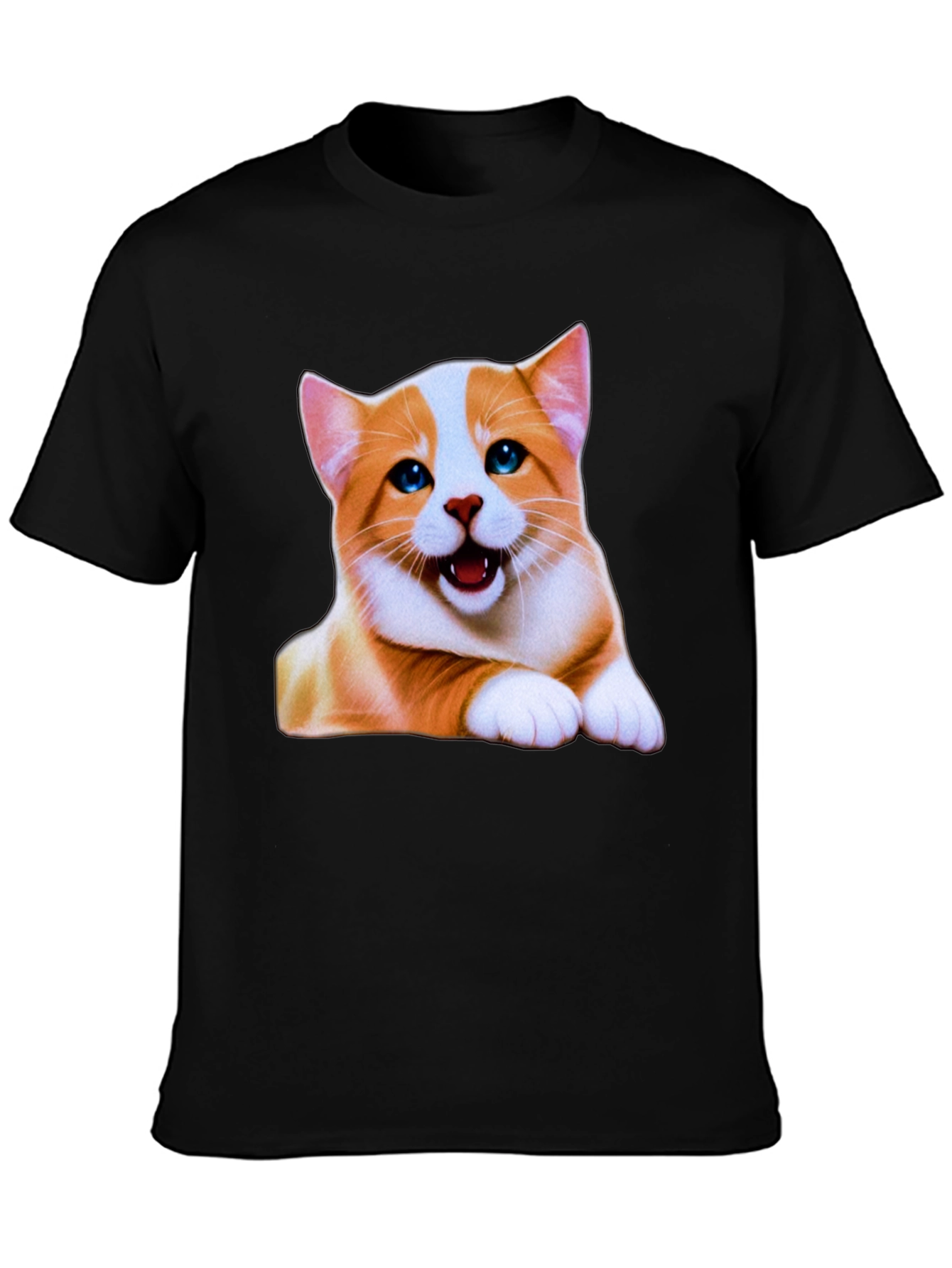 Black Cute Cat Graphic Tee - Men's Black T-Shirt view 3