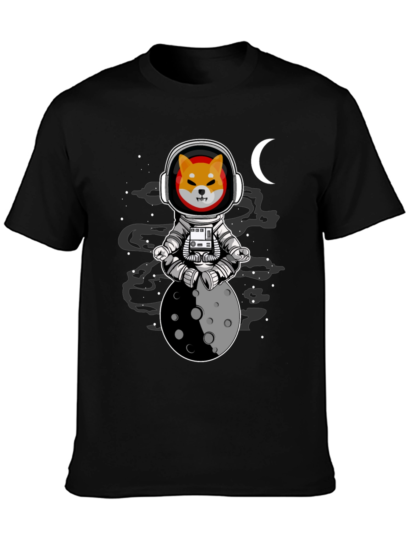 Black Shiba Inu Astronaut T-Shirt - Moon Meditation view 3