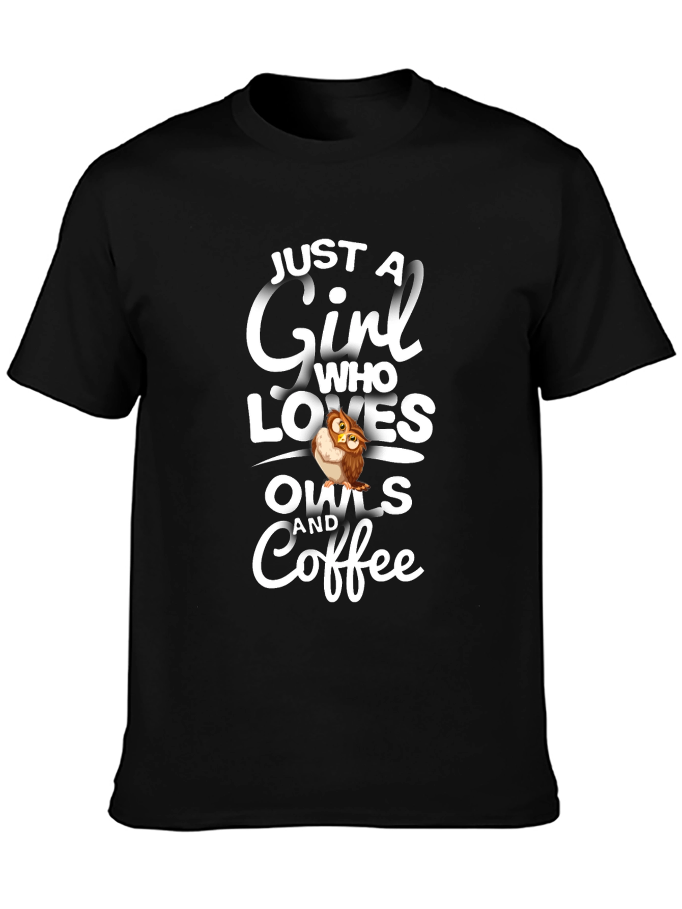 Black Just a Girl Who Loves Owls and Coffee T-Shirt view 3