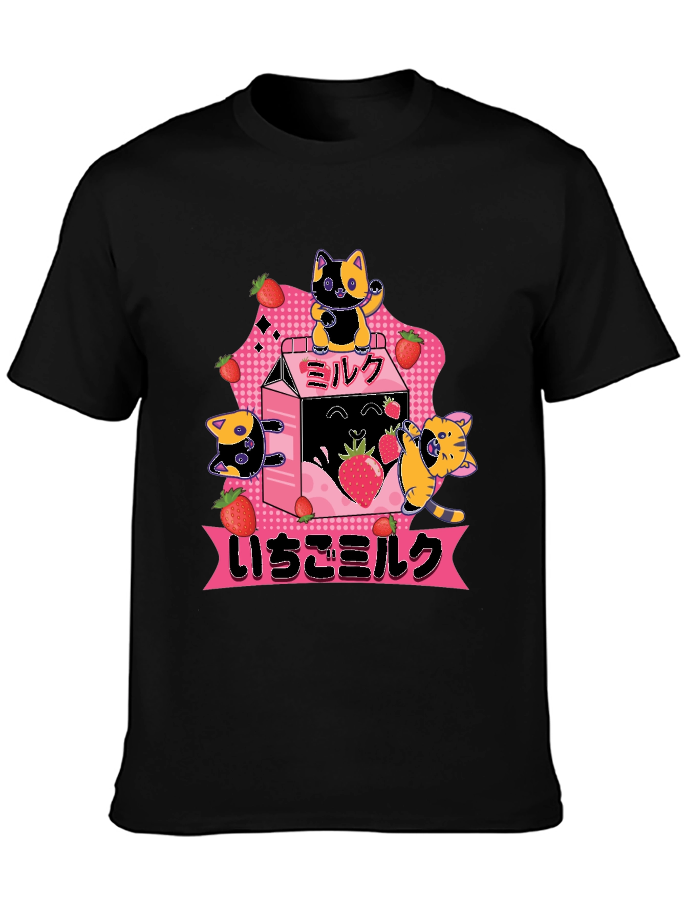 Black Strawberry Milk Cats T-Shirt view 3