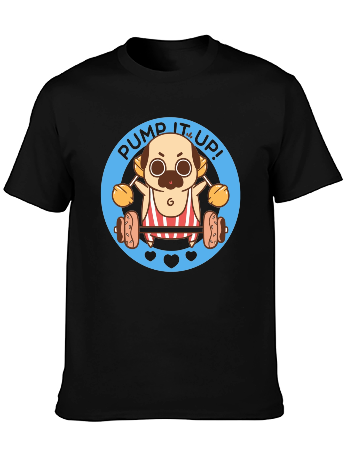 Black Pump It Up Pug T-Shirt view 3