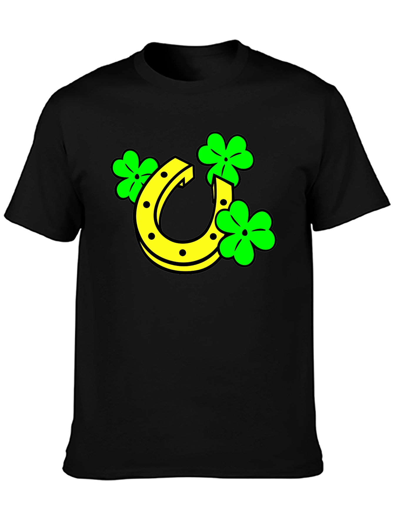Black Lucky Horseshoe & Clover Black T-Shirt view 3