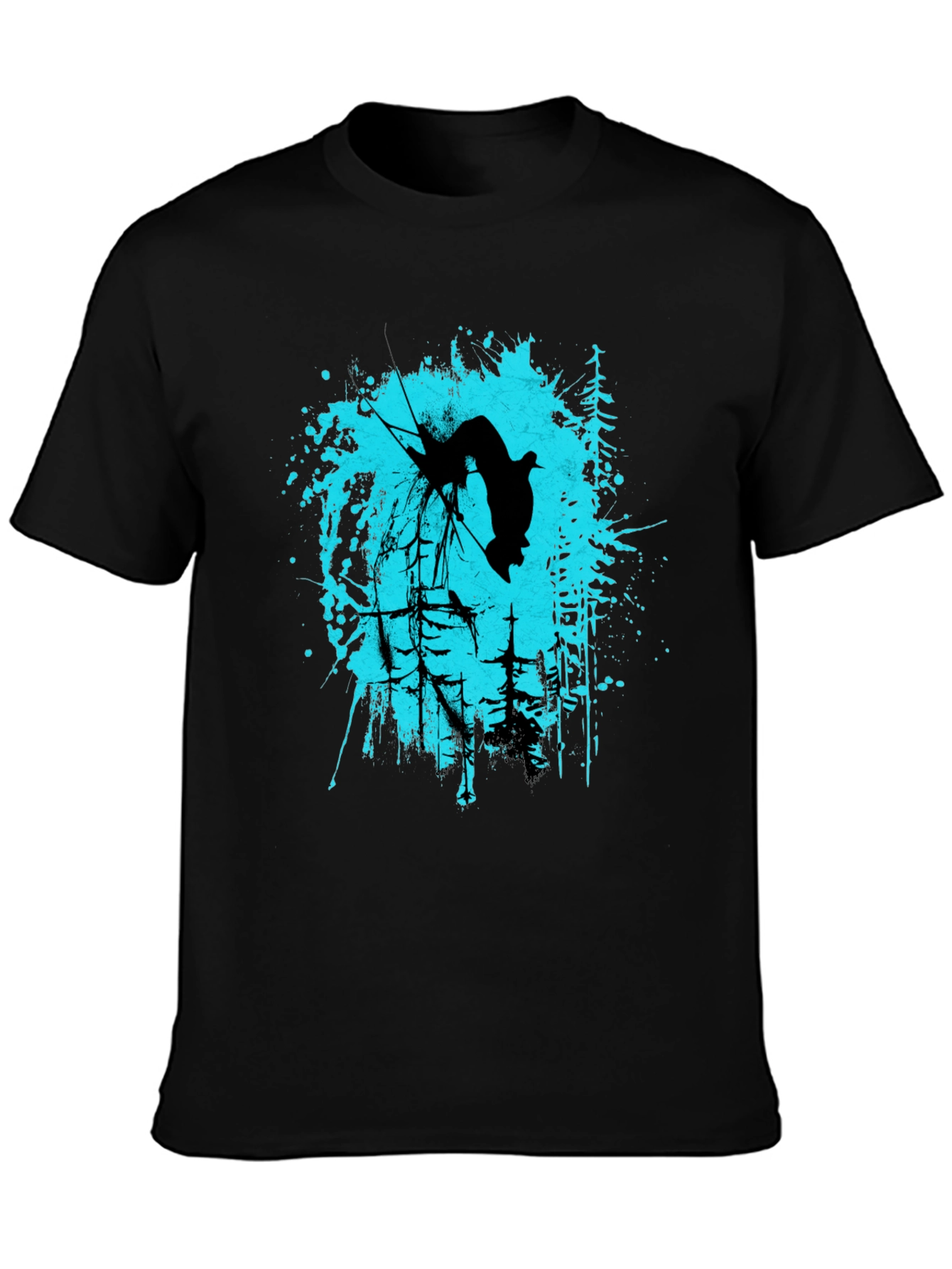 Black Black T-Shirt with Skier Graphic Design view 3