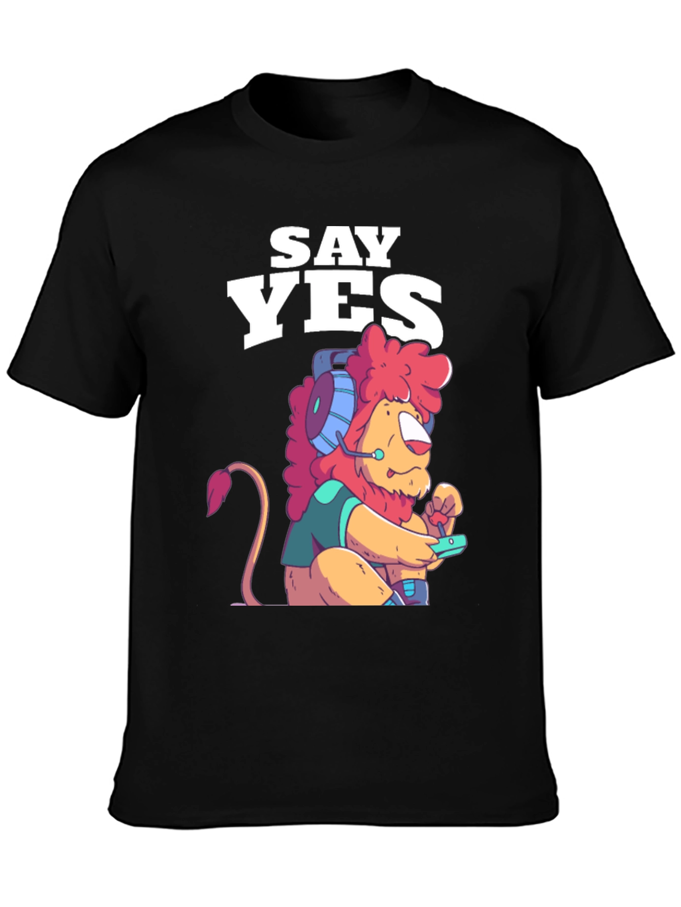 Black Say Yes Lion Gamer Graphic Tee - Black view 3