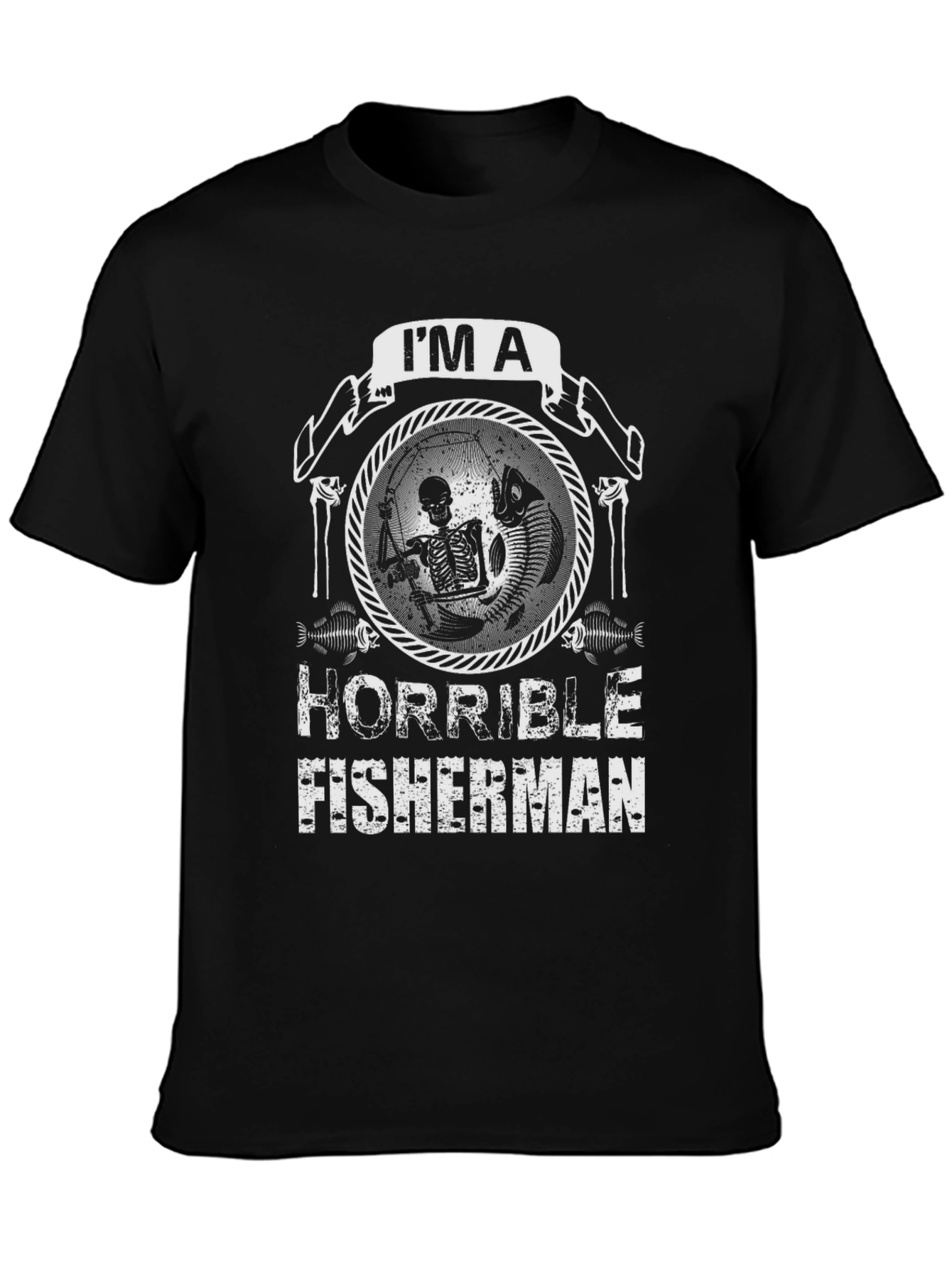 Black Horrible Fisherman Skeleton Graphic T-Shirt view 3