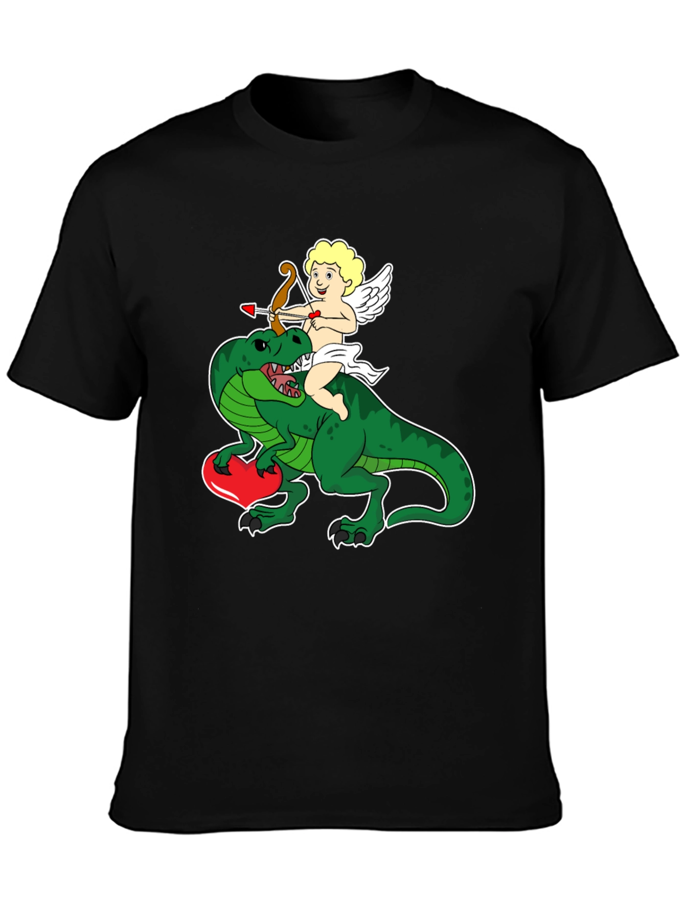 Black Cupid Riding Dinosaur T-Shirt - Valentine's Day Love Tee view 3