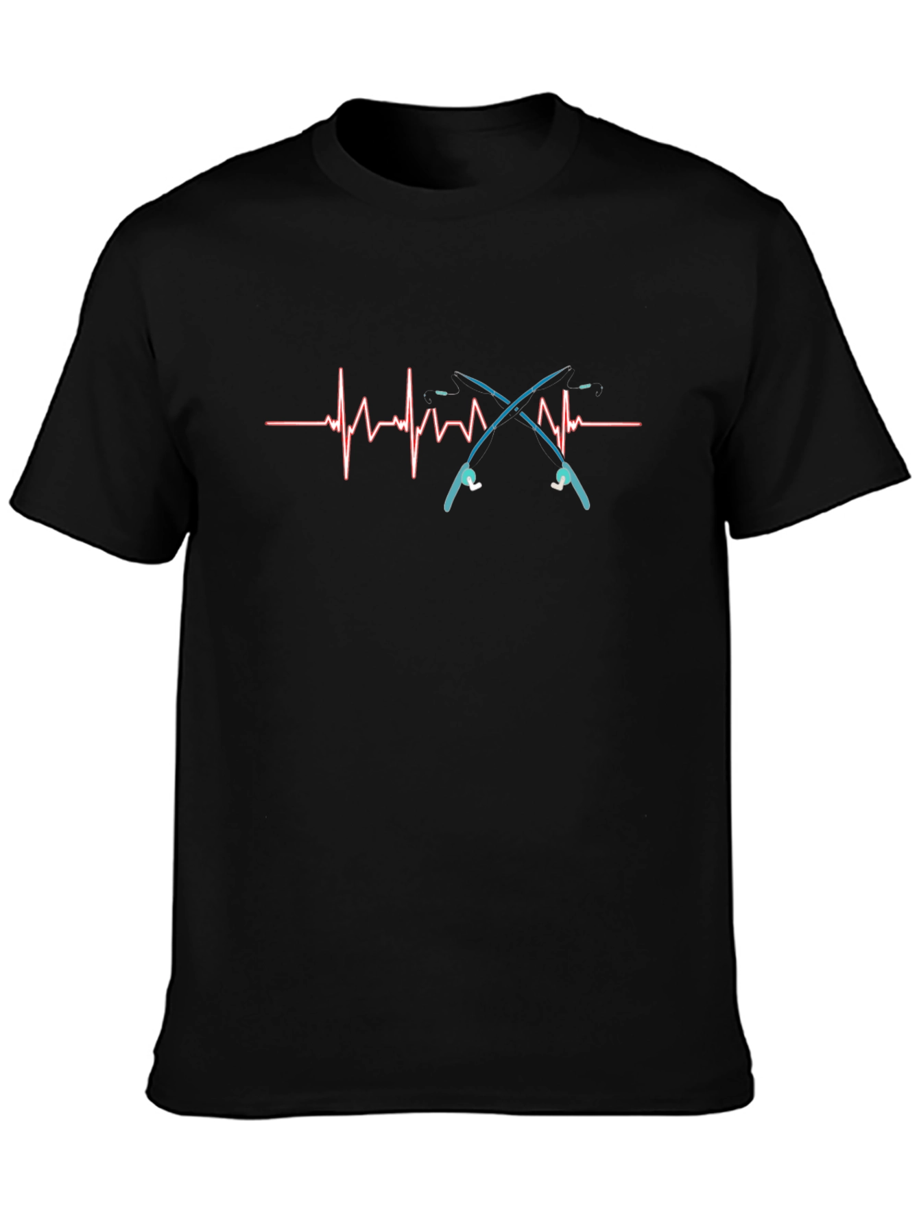 Black Fishing Heartbeat T-Shirt - Black Cotton Tee view 3