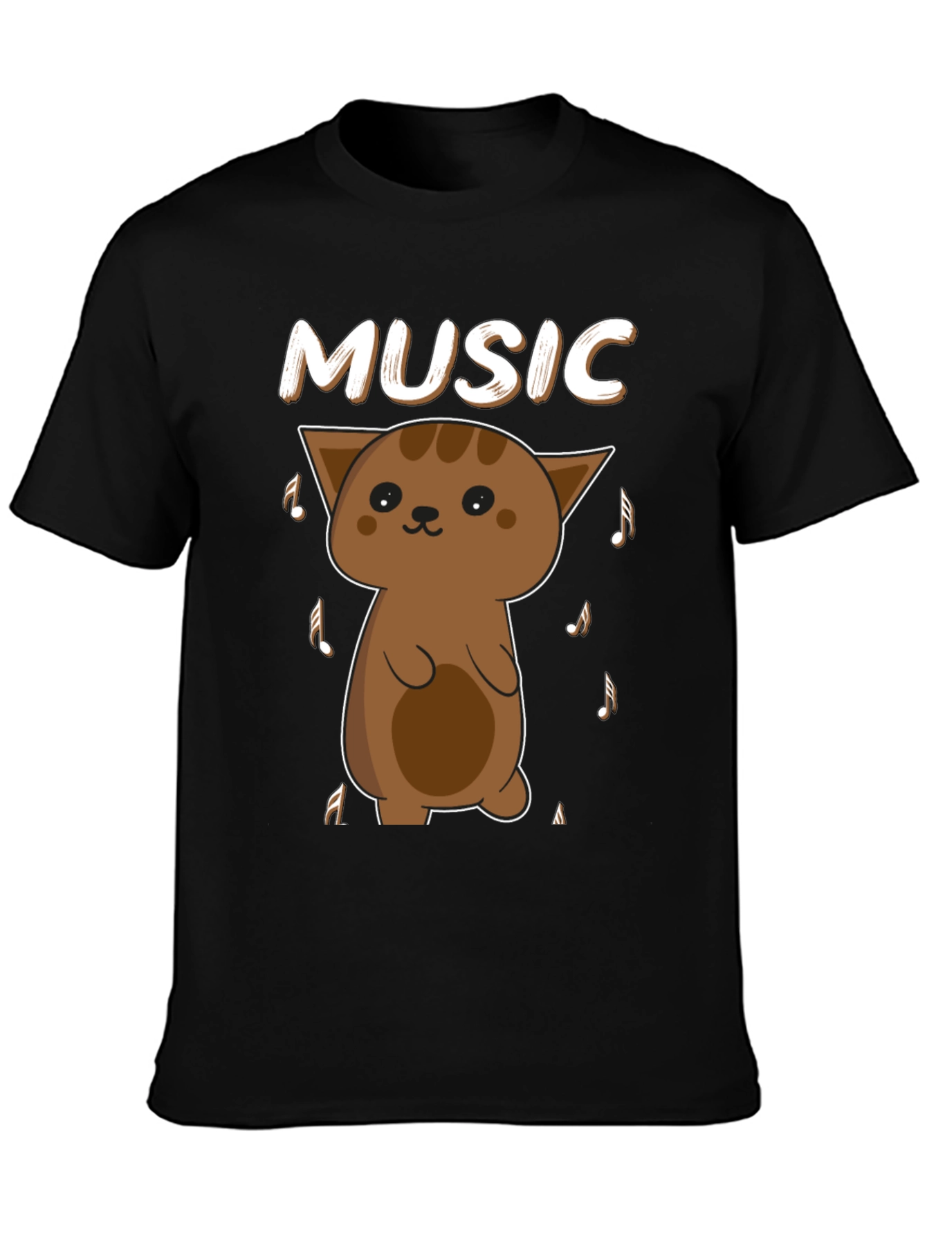 Black Cute Cat Music Lover T-Shirt - Unisex Soft Cotton Tee view 3