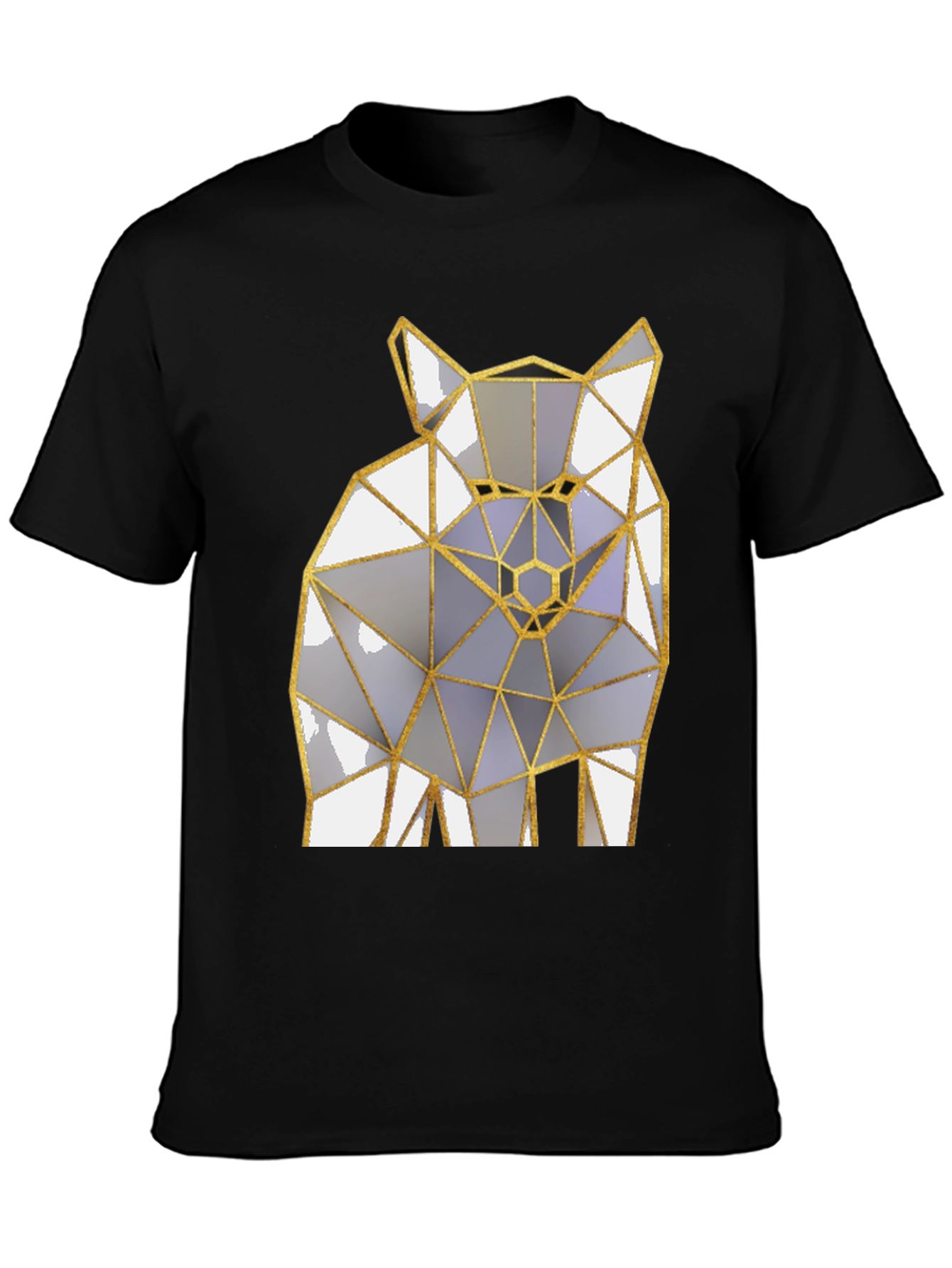 Black Geometric Wolf Graphic Tee - Modern Men's Black T-Shirt view 3