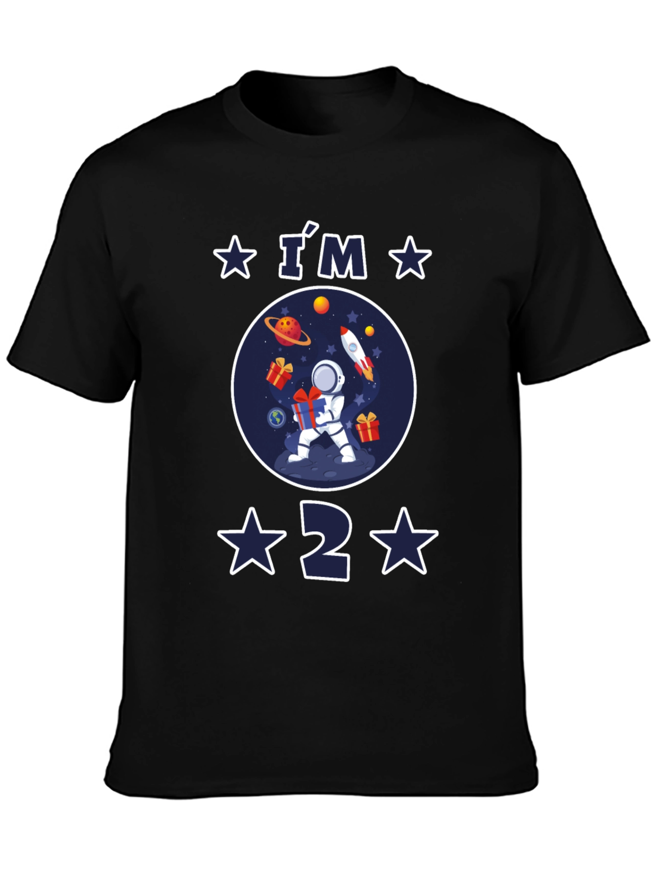 Black I'm 2 Birthday Space Astronaut T-Shirt view 3