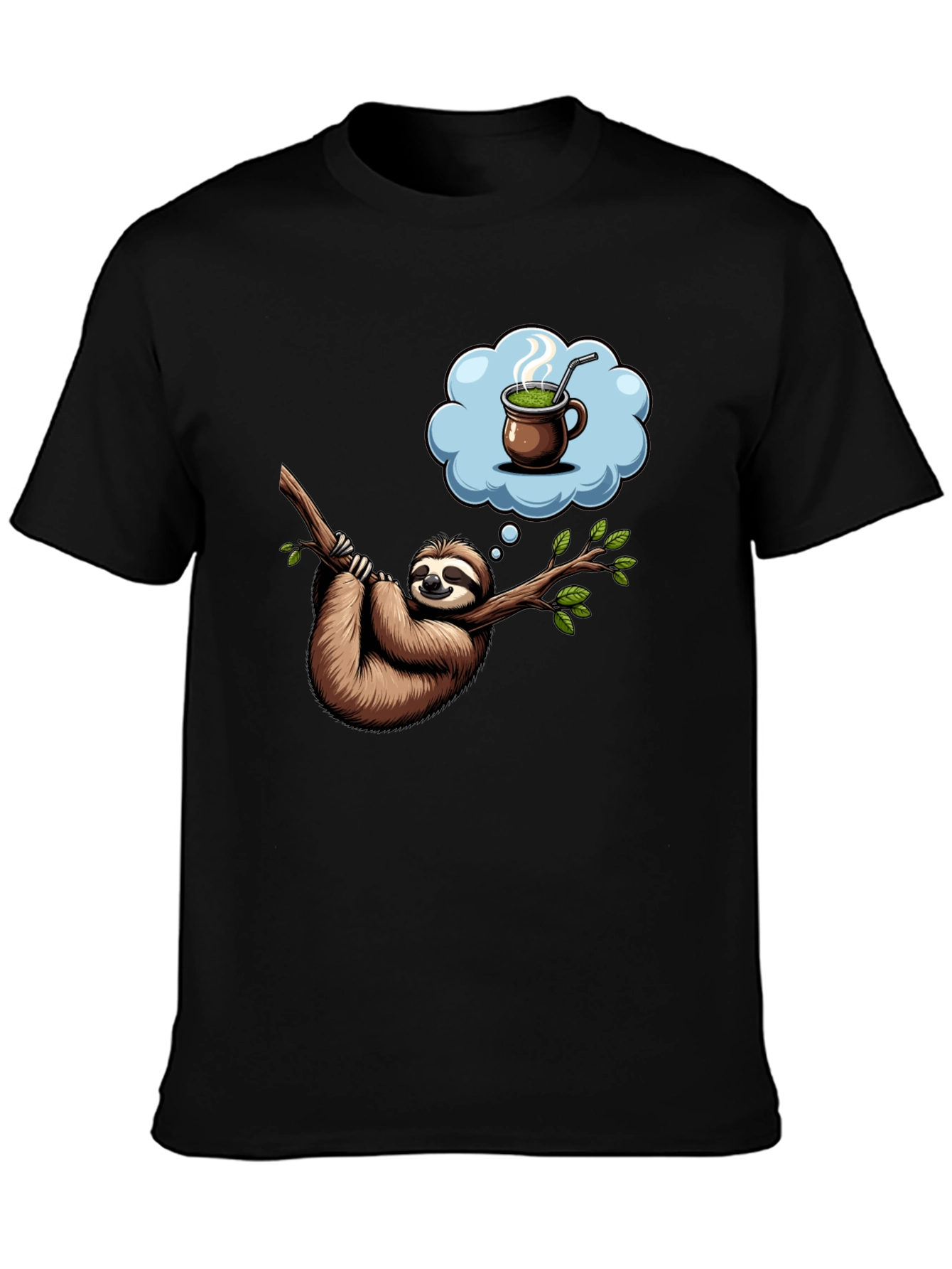 Black Sloth Tea Time T-Shirt - Relaxed Fit, Unique Design view 3