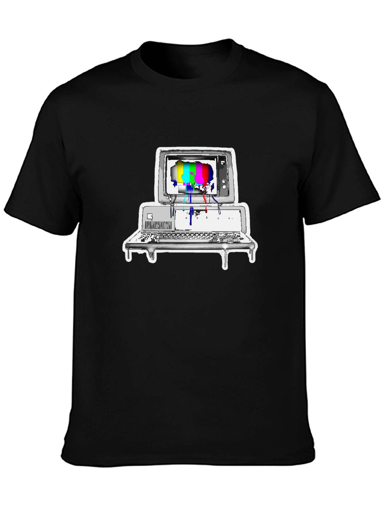 Black Retro Computer Glitch Graphic Tee - Black Cotton Blend view 3