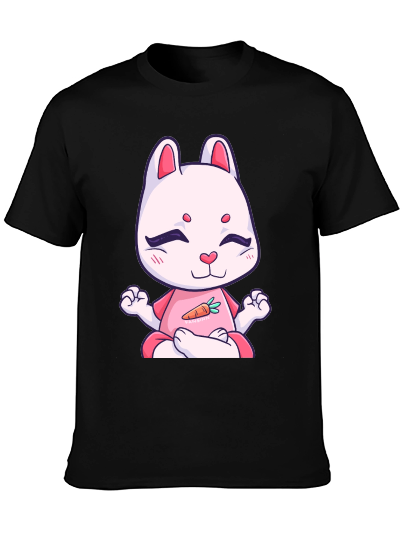Black Meditating Bunny T-Shirt - Black Cotton Tee view 3