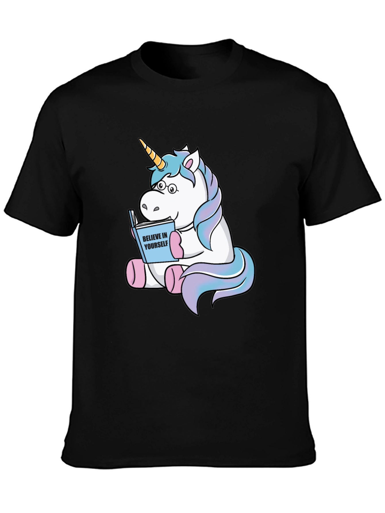 Black Unicorn Reading Book Graphic T-Shirt view 3