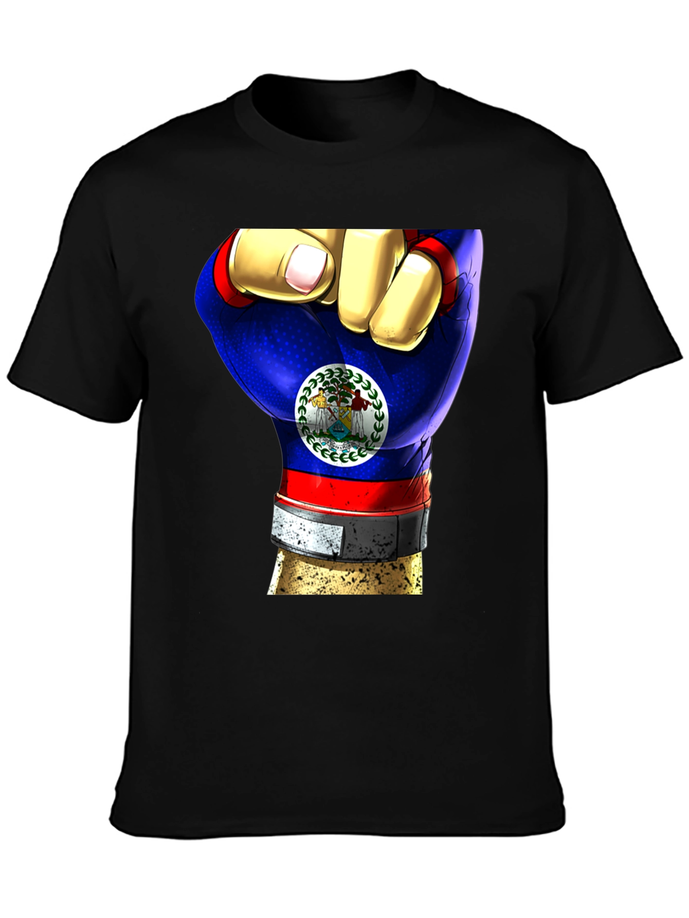 Black Belize Flag Fist T-Shirt view 3