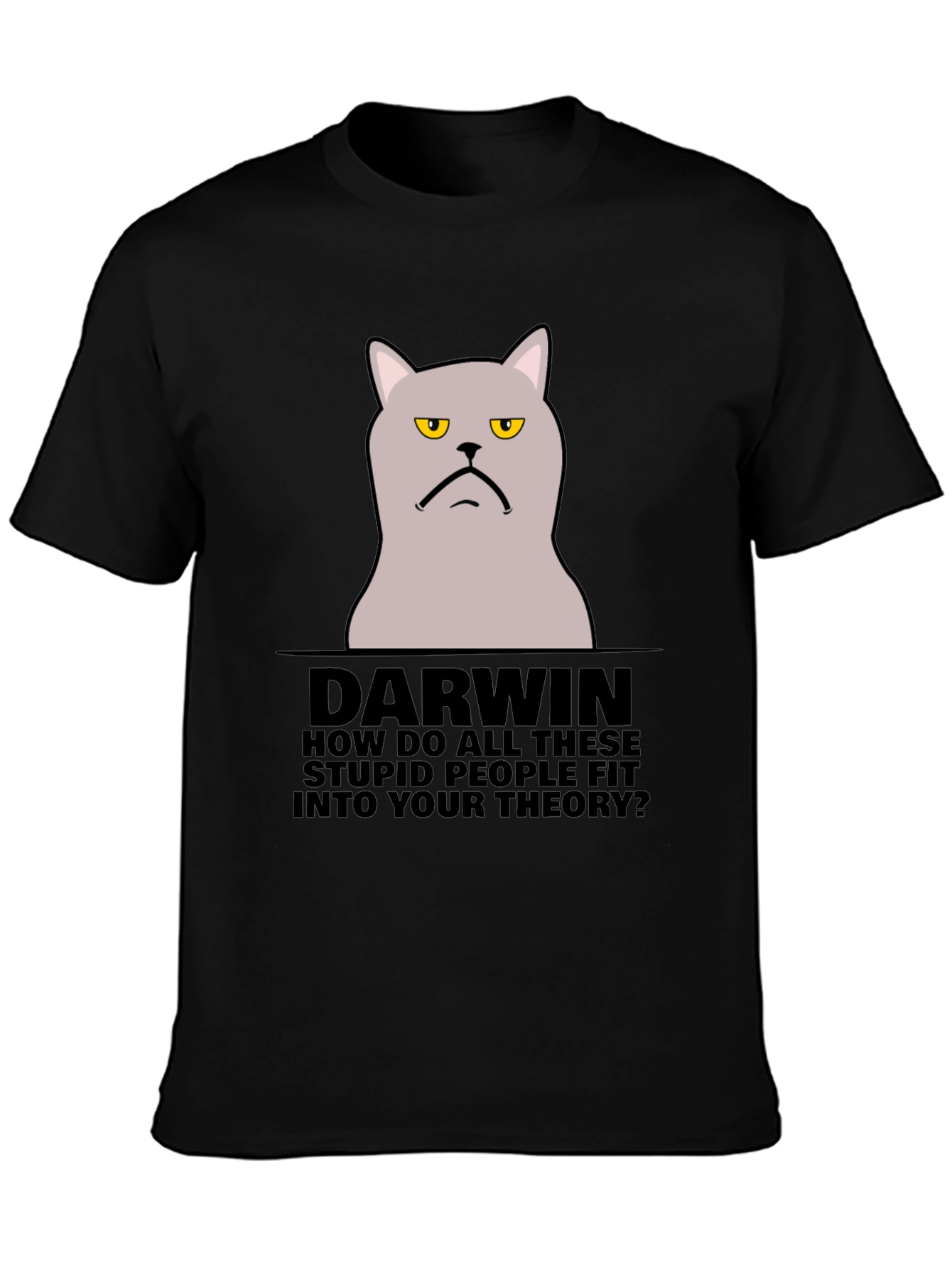 Black Darwin Cat T-Shirt - Funny Theory Design view 3