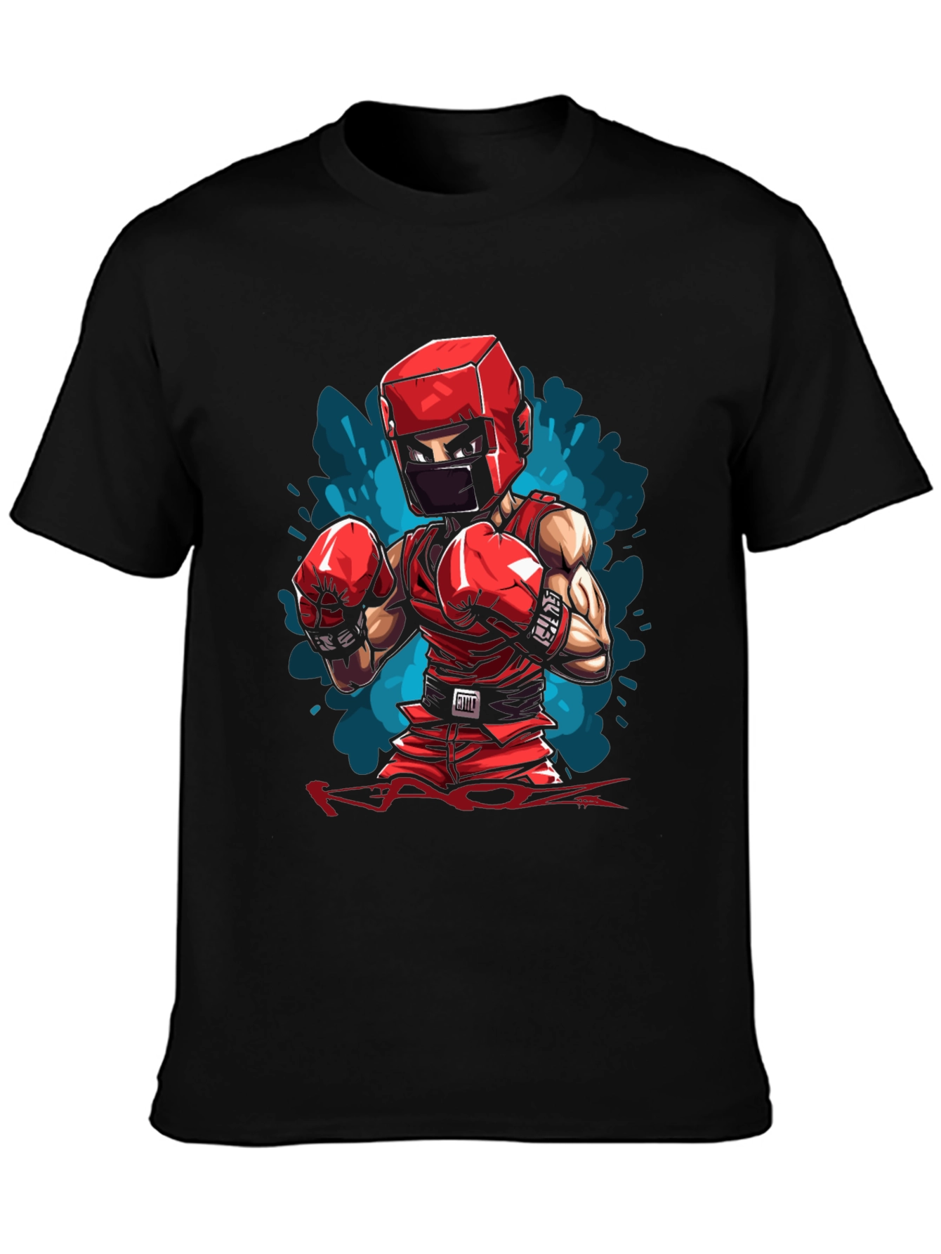 Black Boxer Cartoon Graphic Black T-Shirt view 3