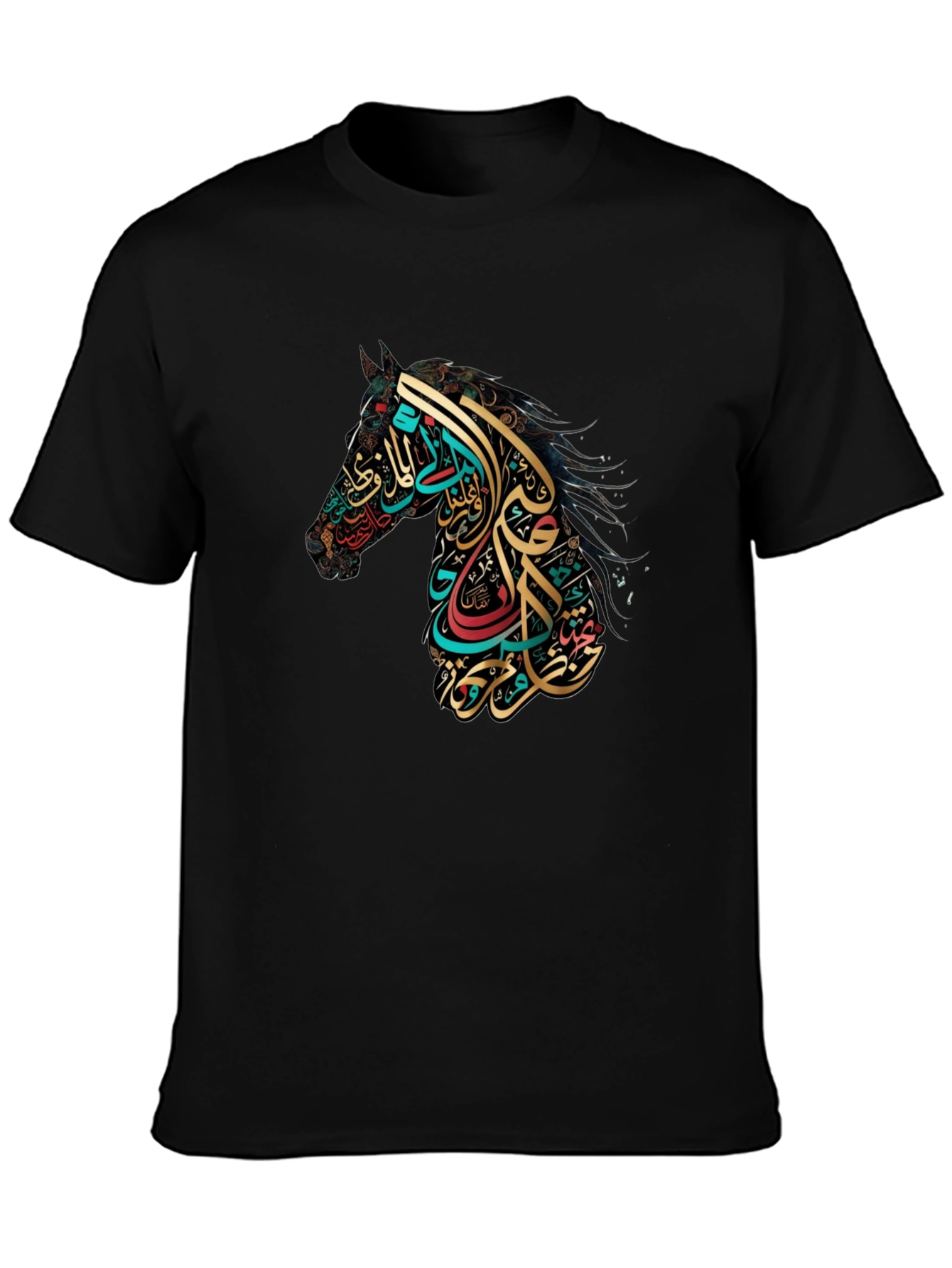 Black Arabic Calligraphy Horse Graphic Tee view 3