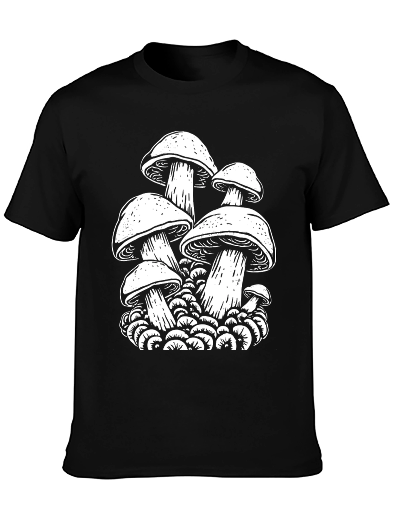 Black Mushroom Graphic T-Shirt - Black Cotton Tee view 3