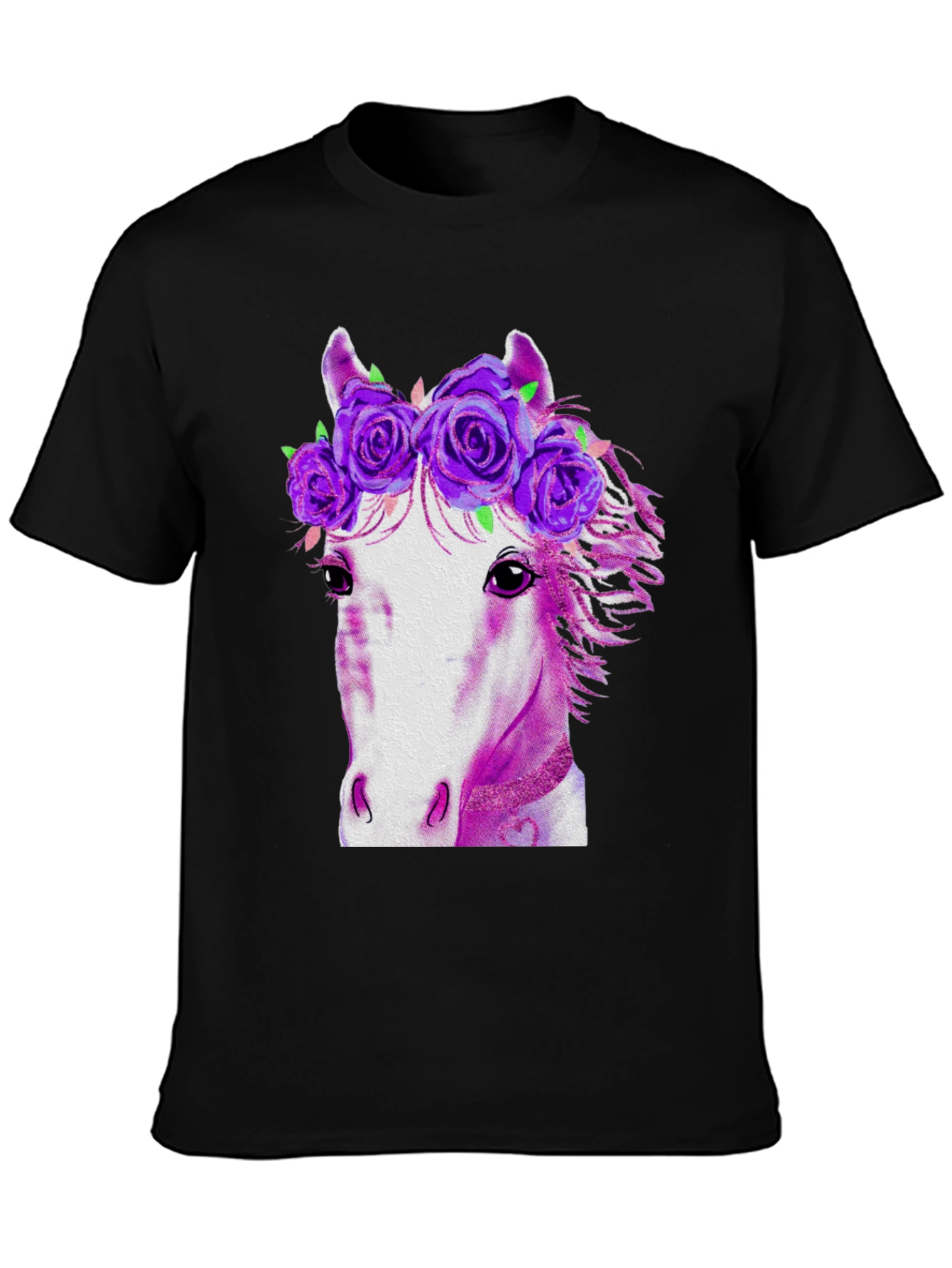 Black Floral Crown Horse Graphic T-Shirt view 3