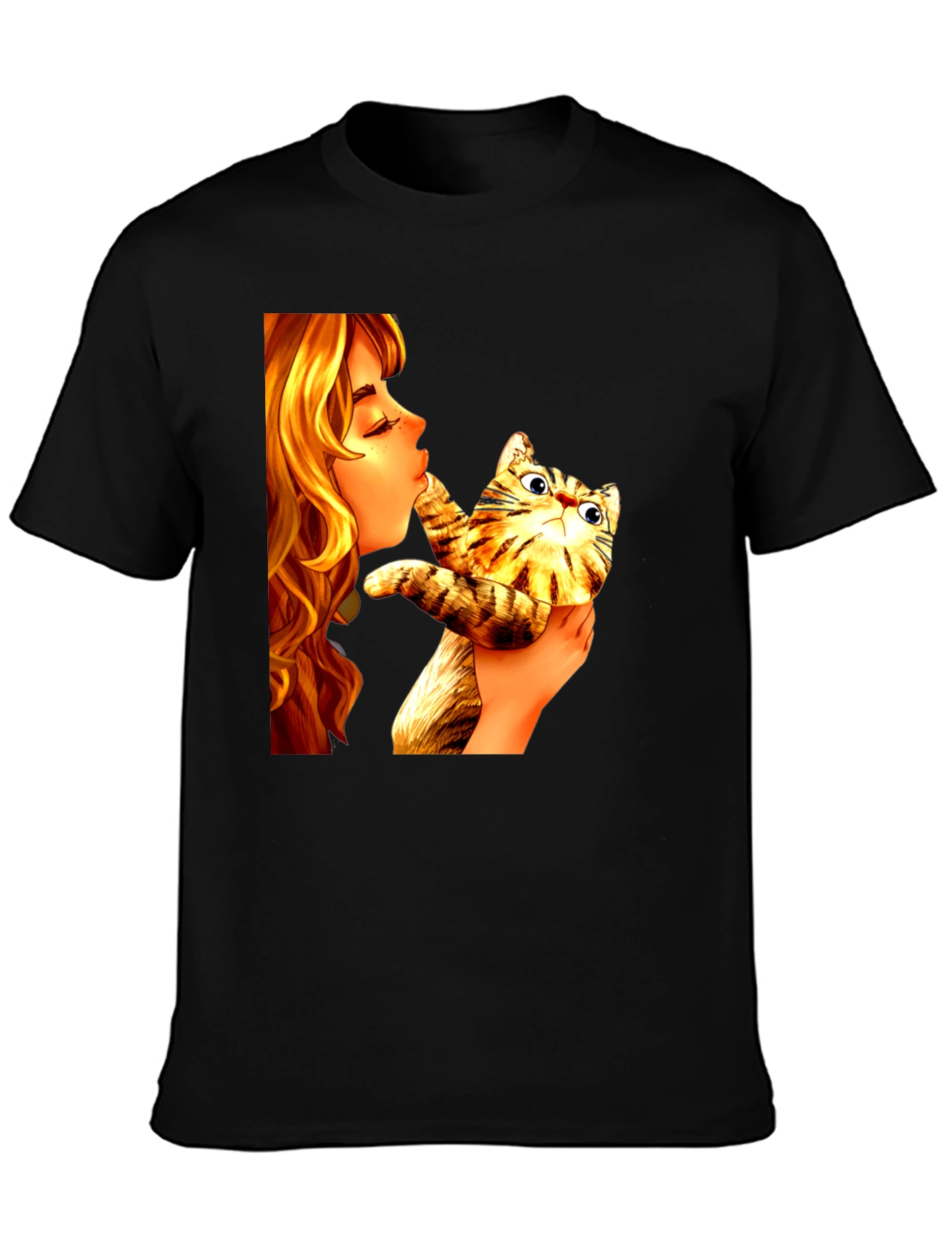 Black Girl Kissing Cat Graphic Tee - Novelty Unisex T-Shirt view 3