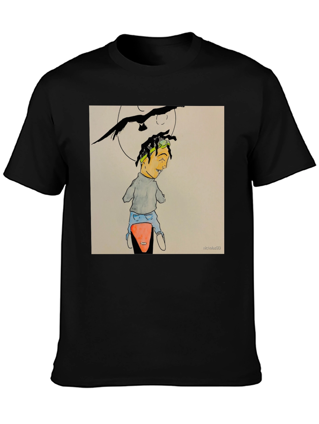 Black Unique Graphic Tee - Man on Motorcycle view 3