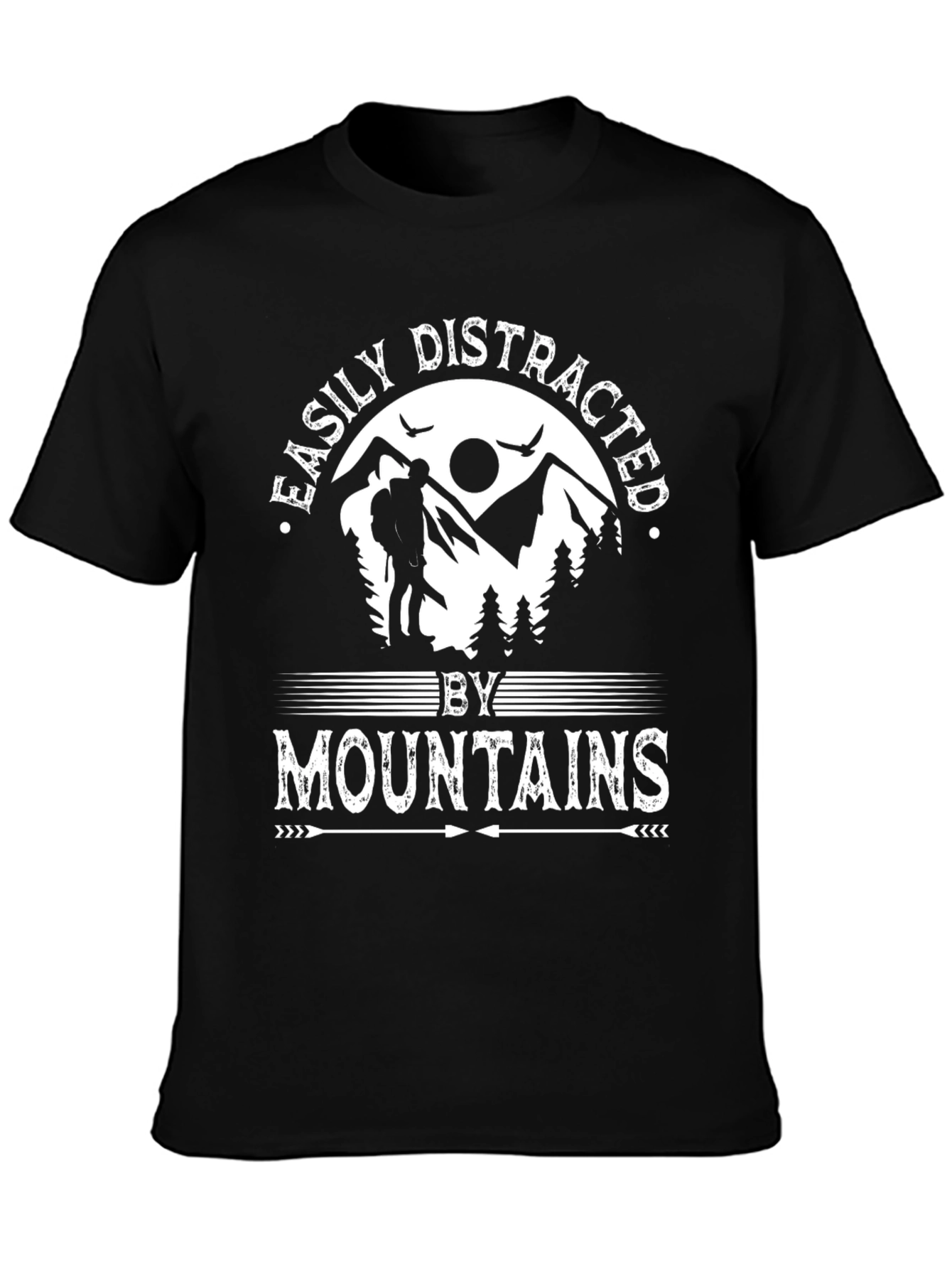 Black Easily Distracted by Mountains Black T-Shirt view 3