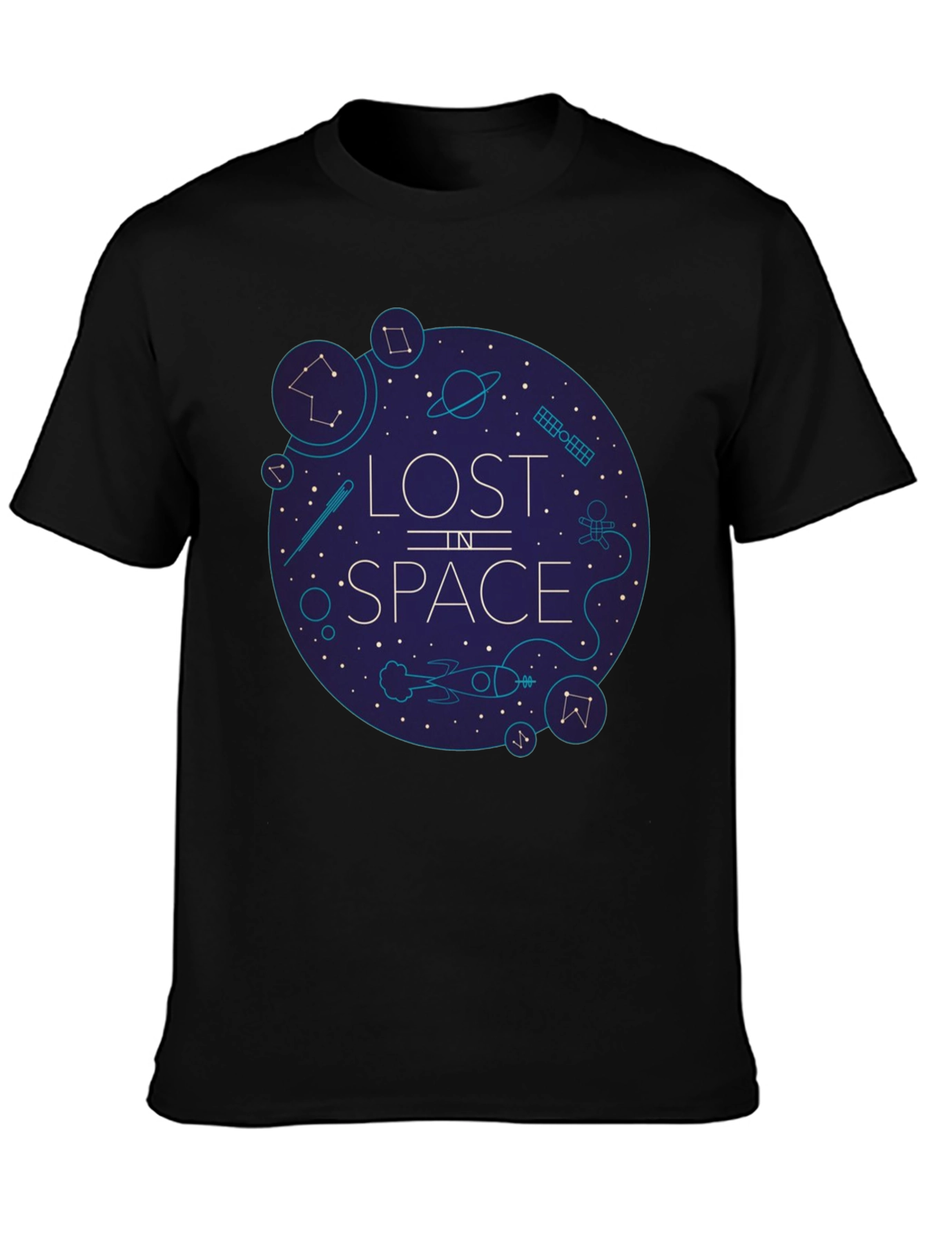 Black Lost in Space Graphic Tee - Black Cotton Blend view 3