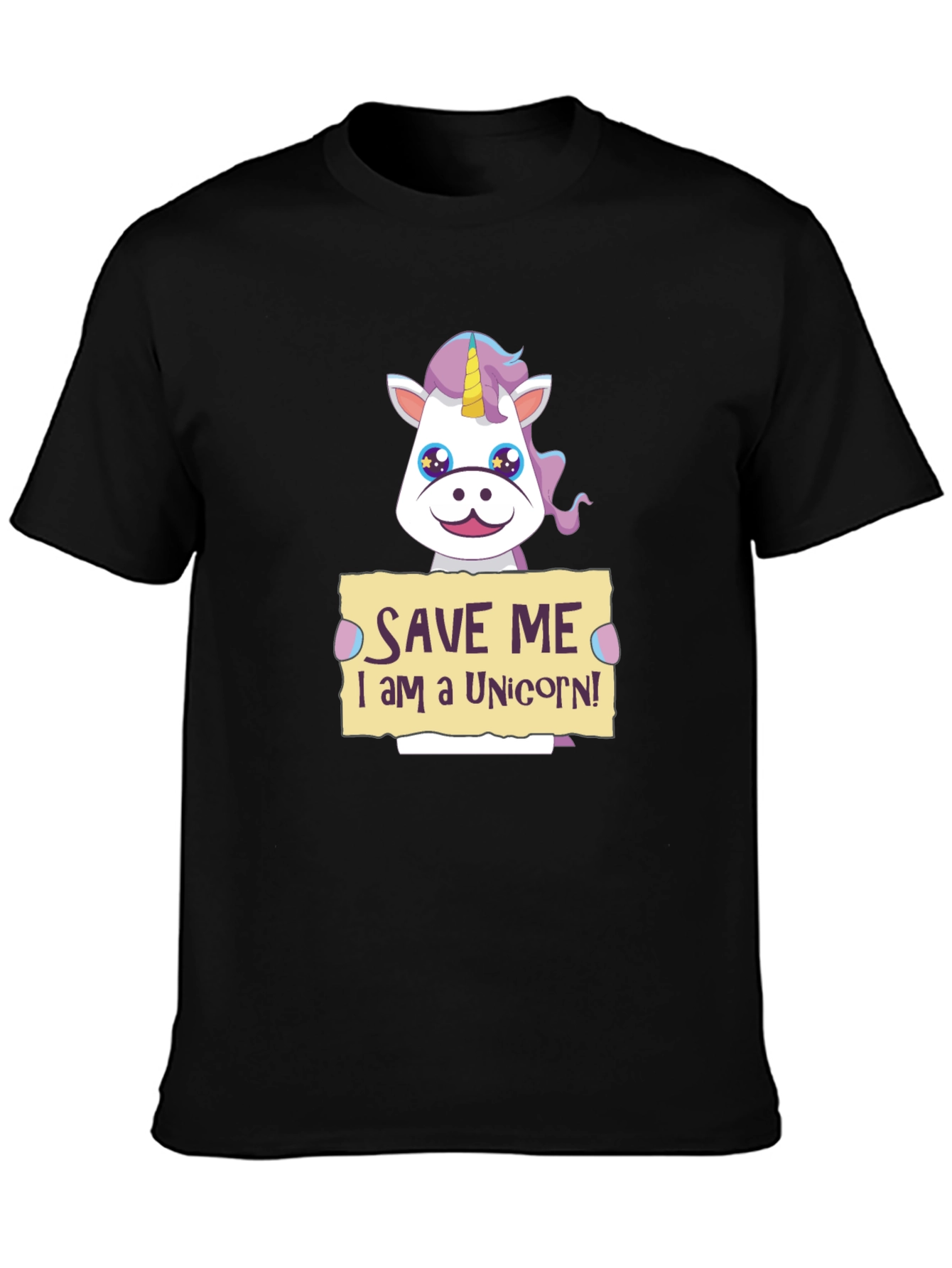Black Save Me Unicorn T-Shirt - Novelty Graphic Tee view 3