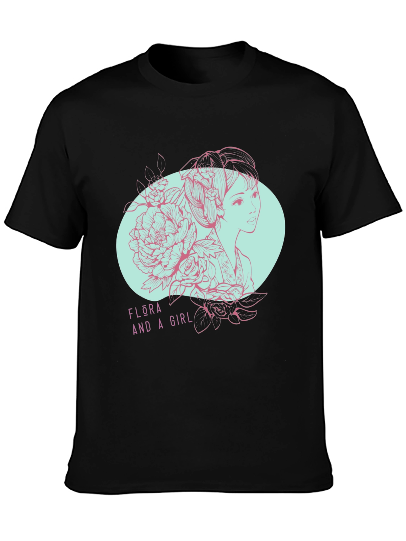Black Flora and a Girl Tee - Unique Graphic Design view 3
