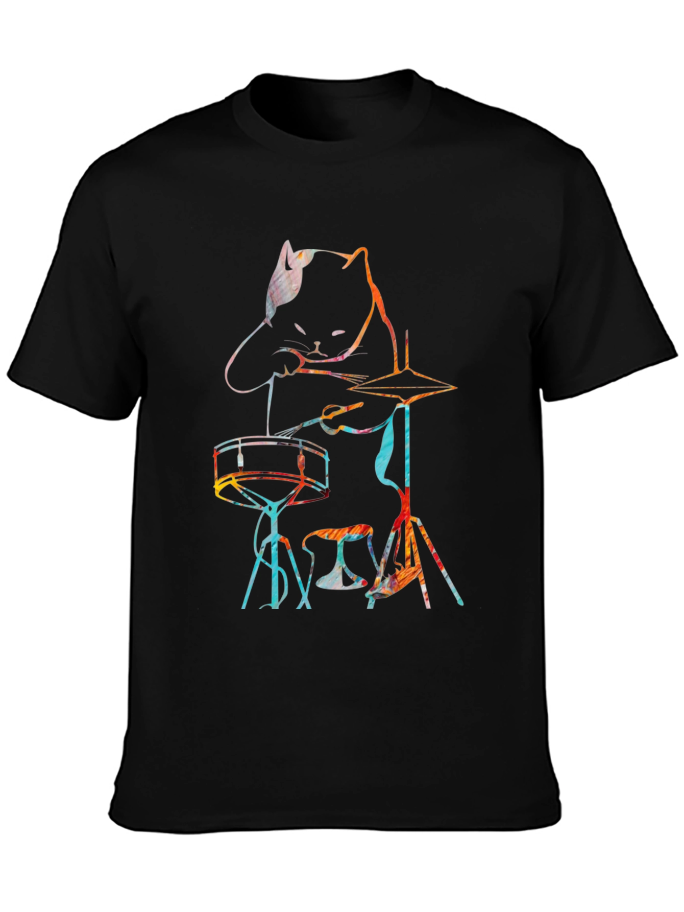 Black Cat Drummer T-Shirt - Music Lover Tee view 3
