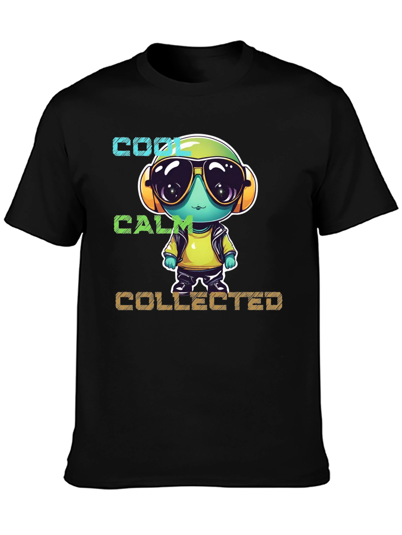 Black Cool, Calm, Collected Cartoon Character T-Shirt view 3