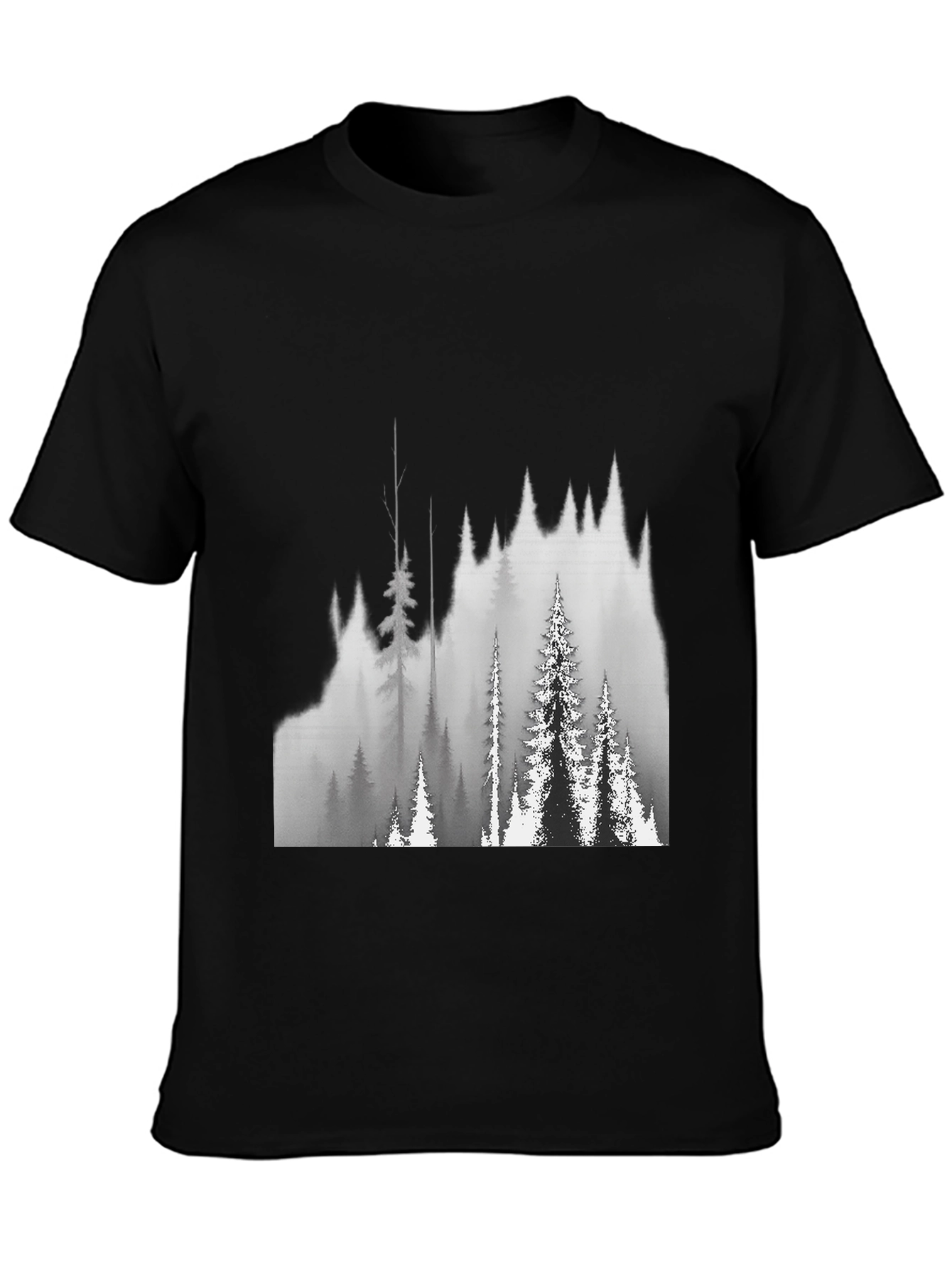 Black Black T-Shirt with Forest Graphic view 3