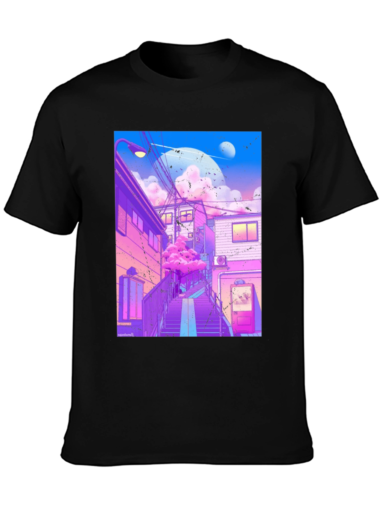 Black Anime Vaporwave Graphic Tee - Urban Aesthetic T-Shirt view 3