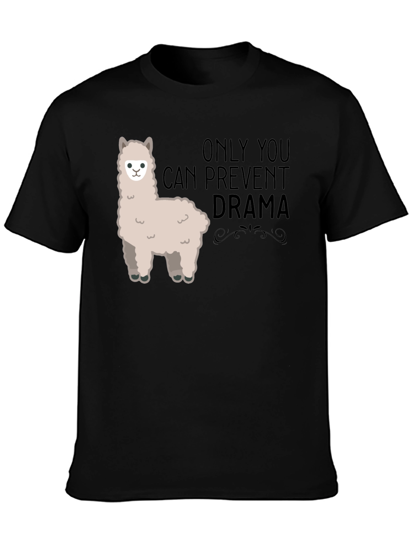 Black Prevent Drama Llama T-Shirt - Mens Humor Graphic Tee view 3