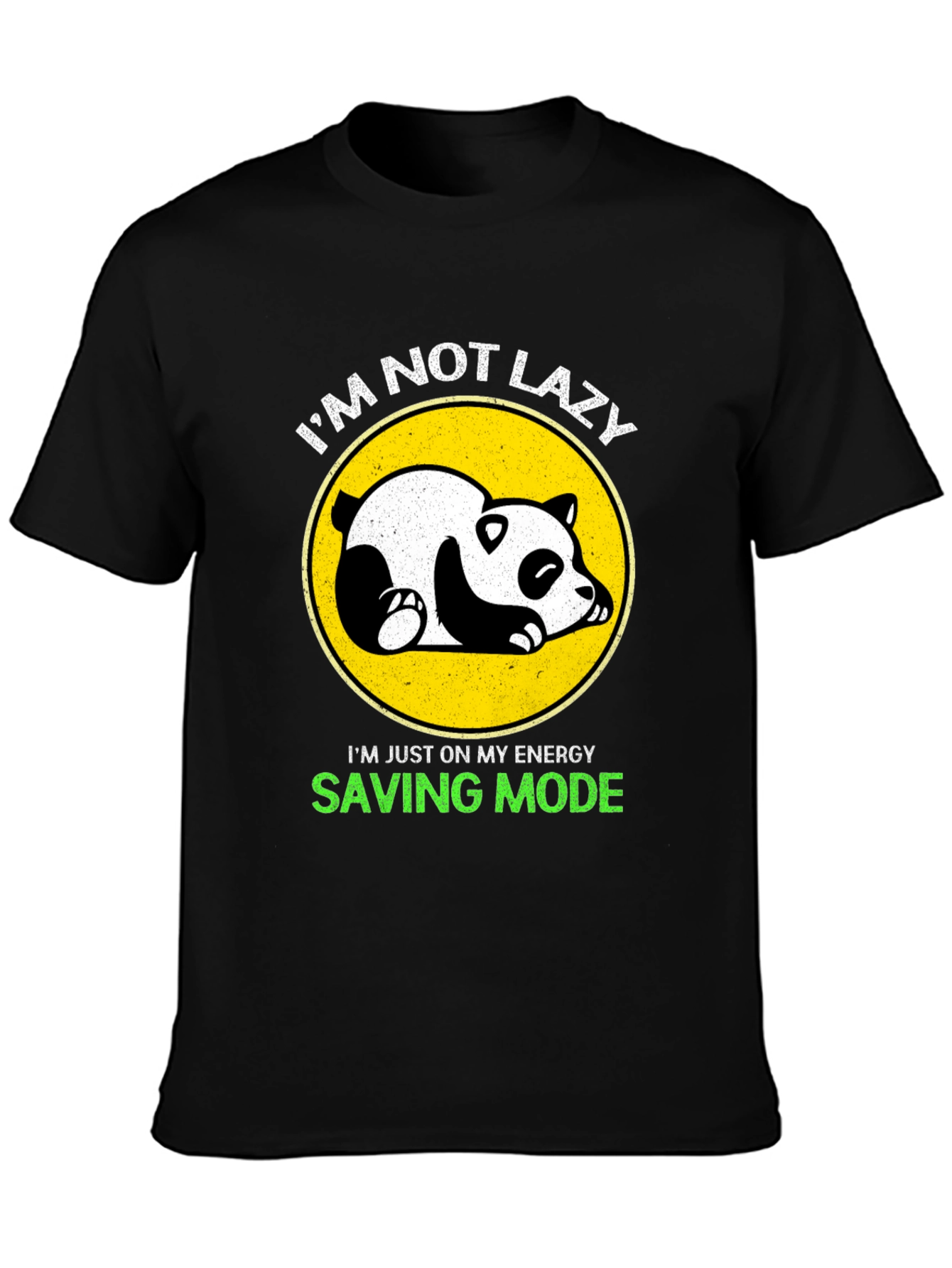 Black Lazy Panda Energy Saving Mode Black T-Shirt view 3