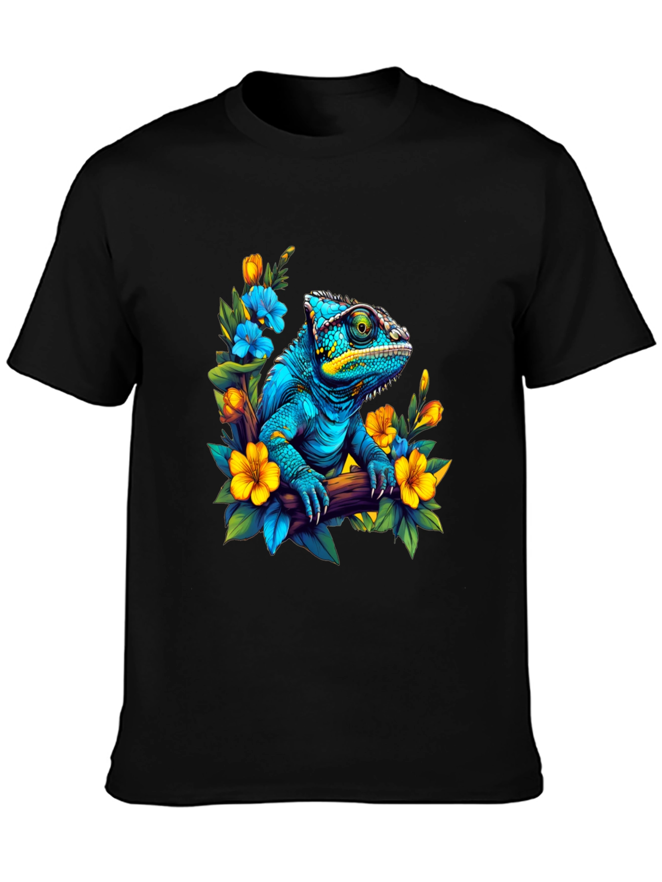 Black Blue Chameleon Floral Graphic Tee view 3
