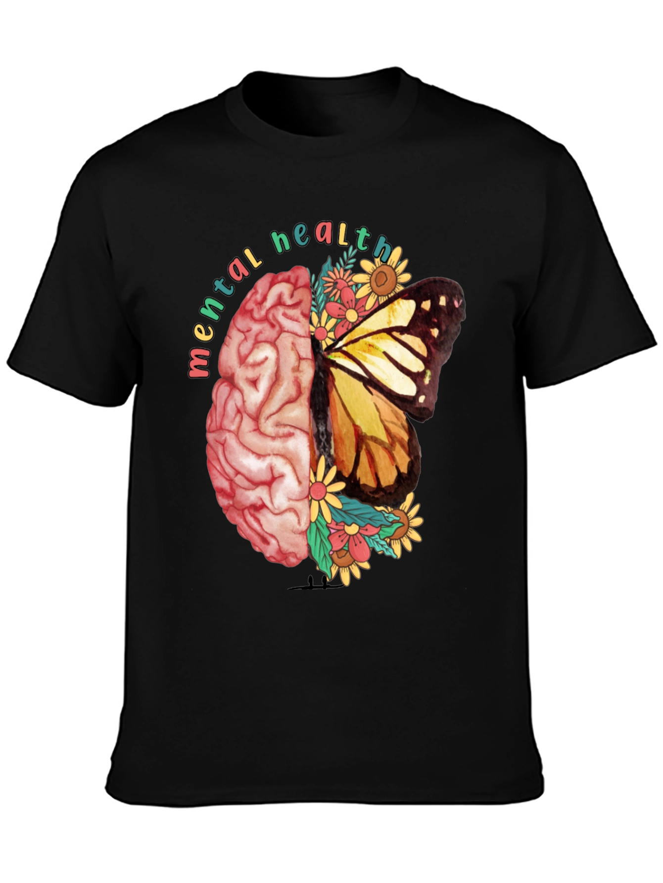Black Mental Health Butterfly Brain Graphic Tee view 3